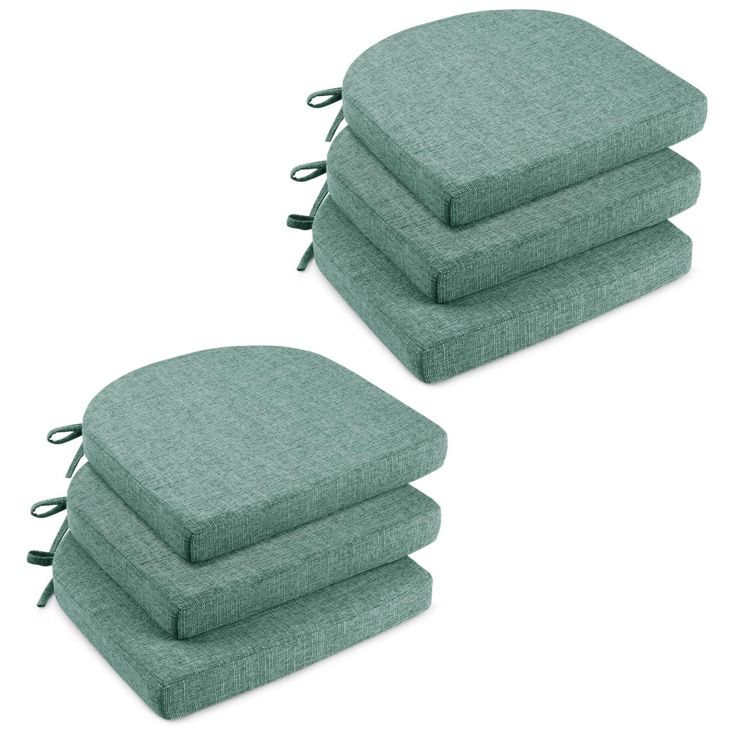 Wellsin Chair Cushions for Dining Chairs 6 Pack - Kitchen Chair Cushions with Ties and Non-Slip Backing - Dining Chair Pads 16"X16"X2", Green