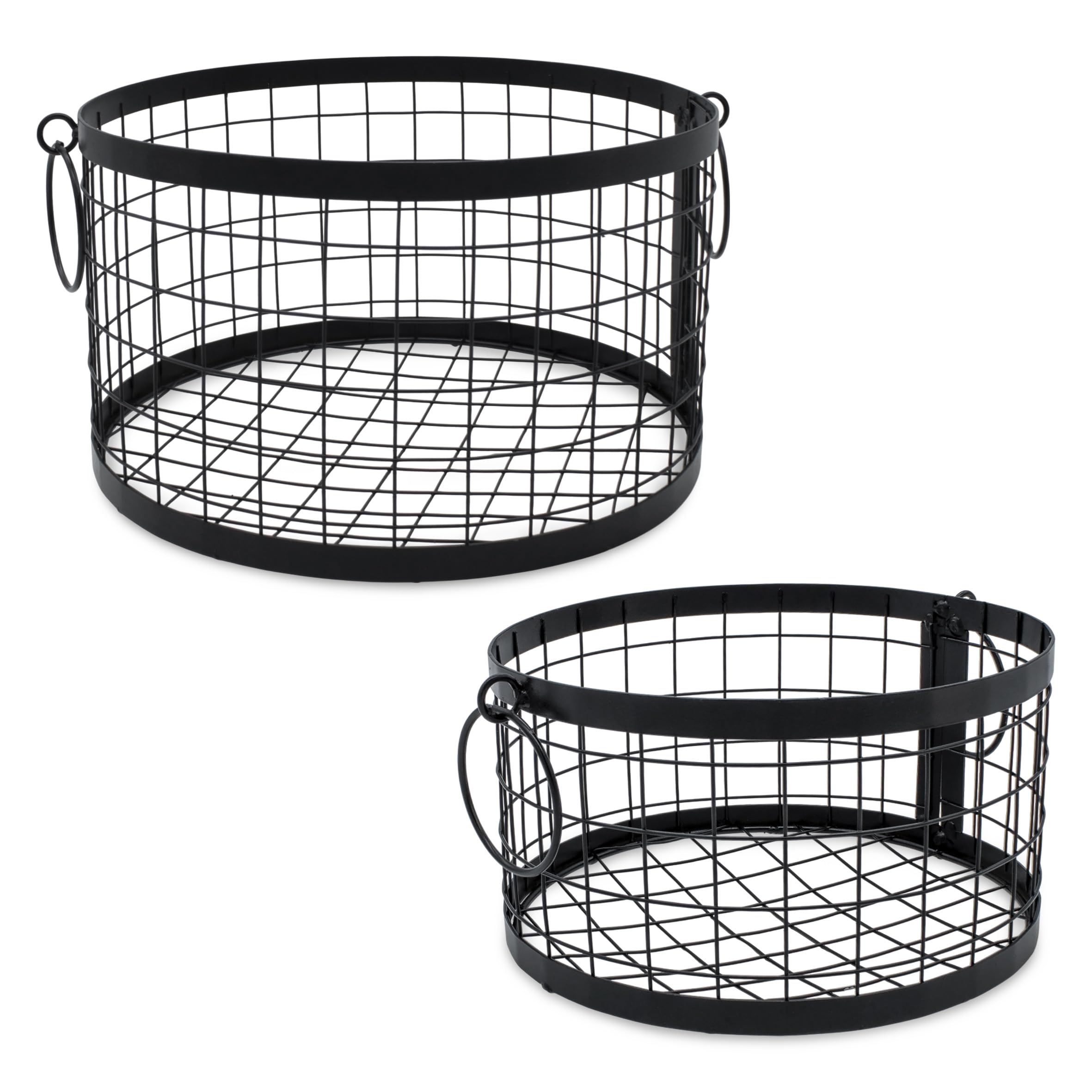 Metall Gitterkorb rund mit Griffen schwarz 2er Set - 27/22 cm