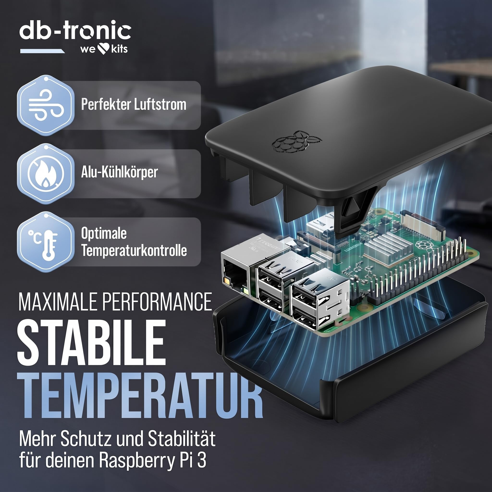 Raspberry Pi 3 B 1GB Starter Set 64GB Edition Netzteil Gehäuse Kühlkörper HDMI Kabel USB-Kartenleser