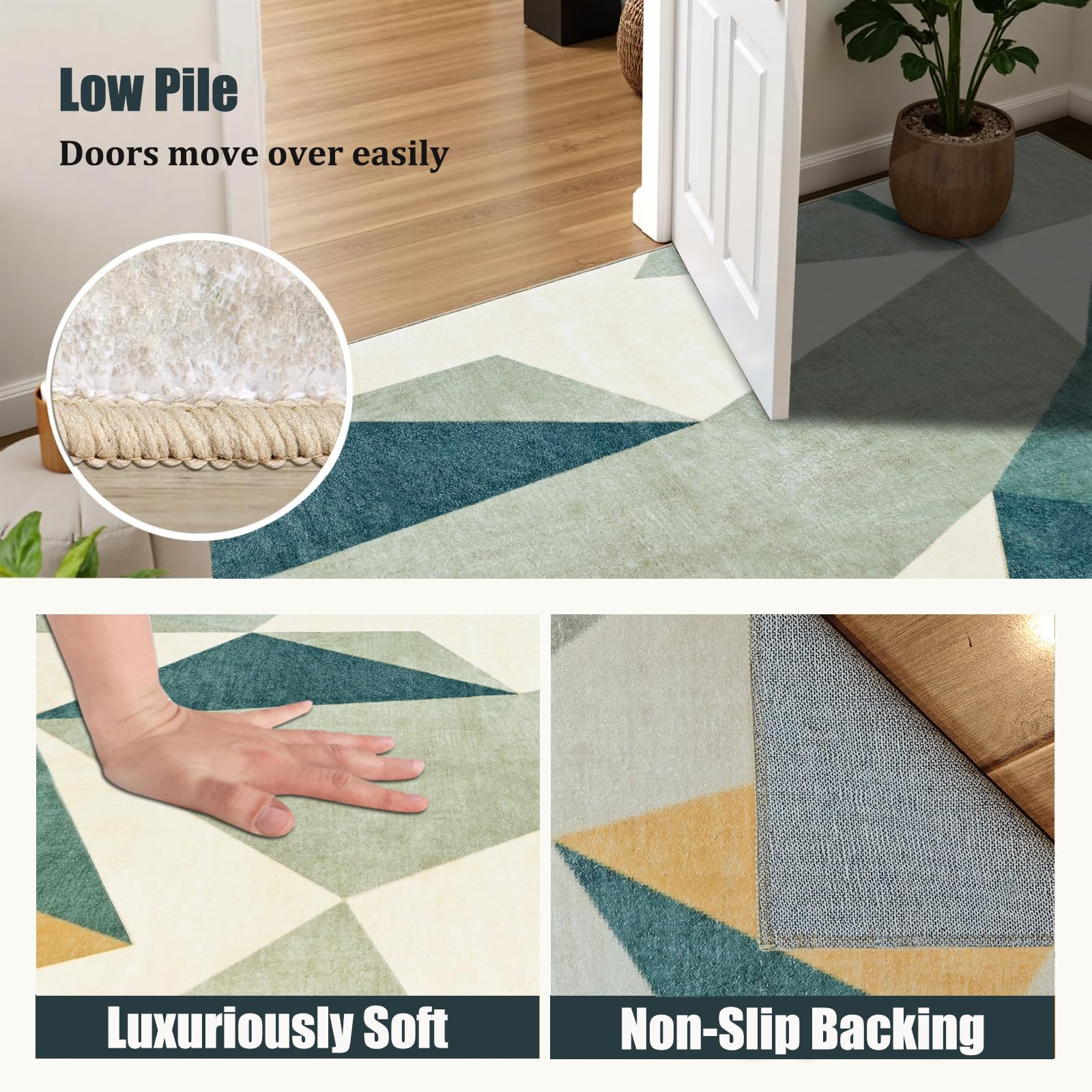 Tapis Vert Salon Moderne Poil Ras Lavable 160 x 230 cm