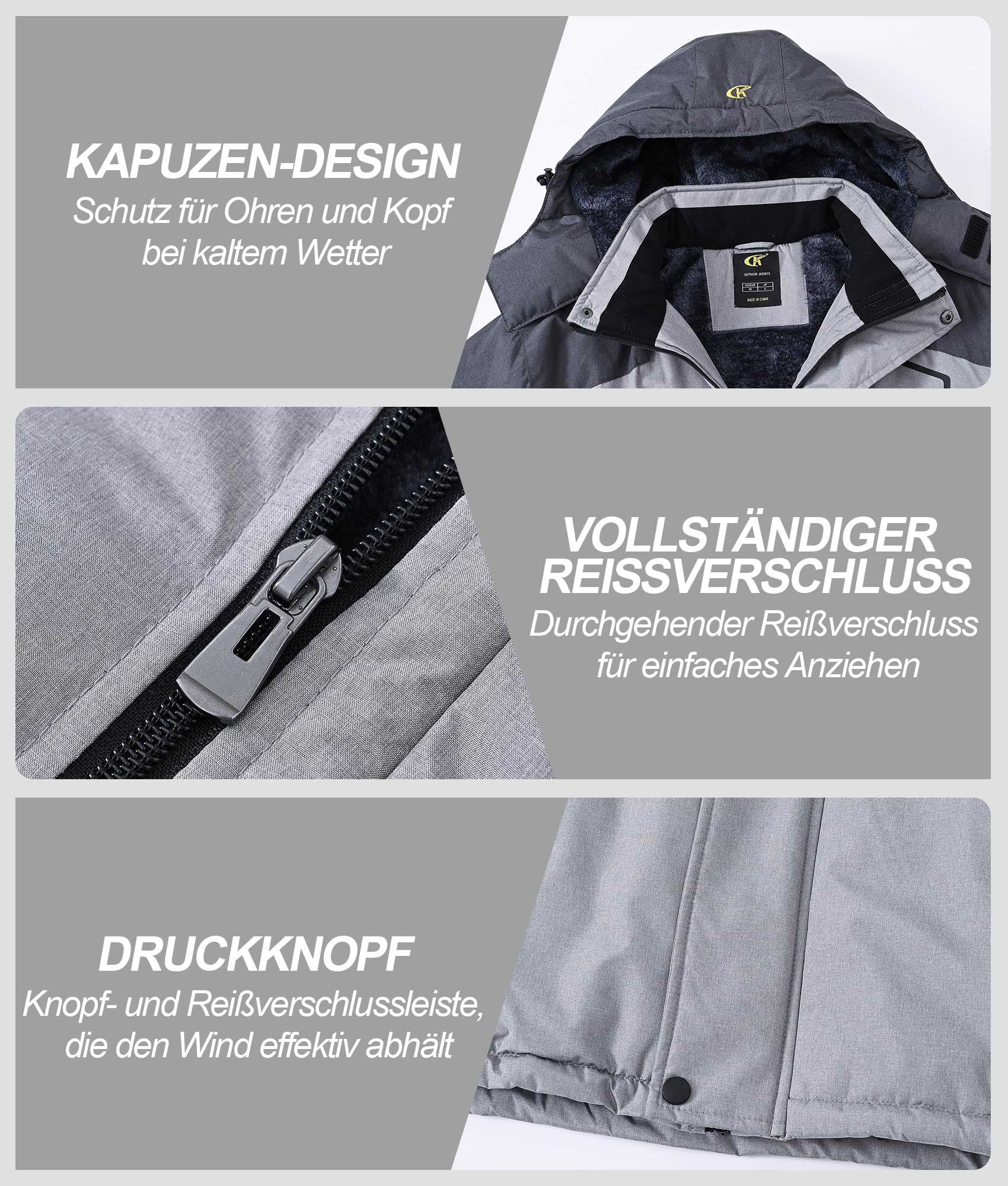 Tyhengta Herrenjacke Winter Fleece Skijacke Wasserdicht Outdoor Wanderjacke Winddicht Gefüttert Kapuze