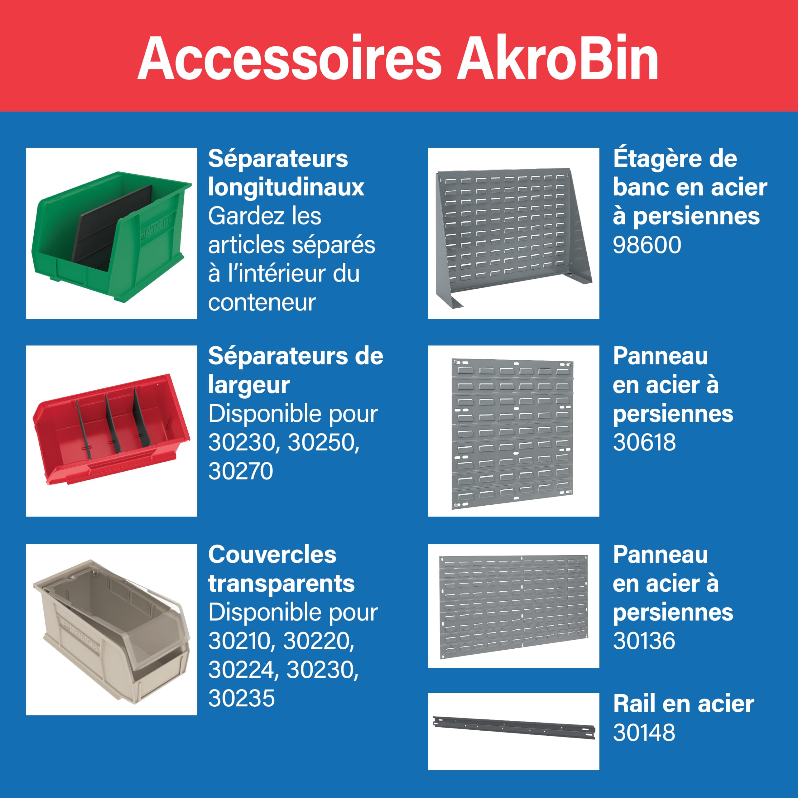 Akro-Mils 30235 AkroBins Plastic Storage Bins, Space-Saving Stackable Bins for Garage, Pantry, Craft Organization, 27,6 cm x 27,9 cm x 12,7 cm, Blue, 6-Pack