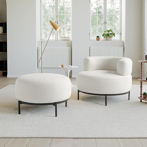 Miniatura 3 de Acanva Silla decorativa moderna con patas de metal de tela similar a la lana, sofá individual de lectura para sala de estar, dormitorio, sala de