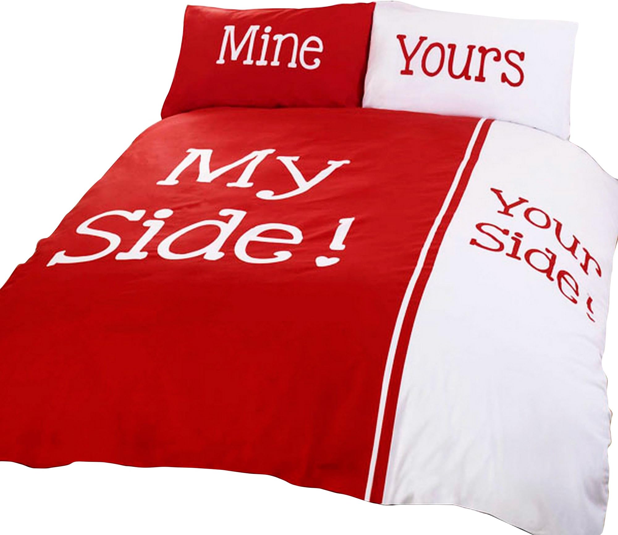 My Side Your Side Double Duvet Bedding Set (Double Bed) (Red/White)