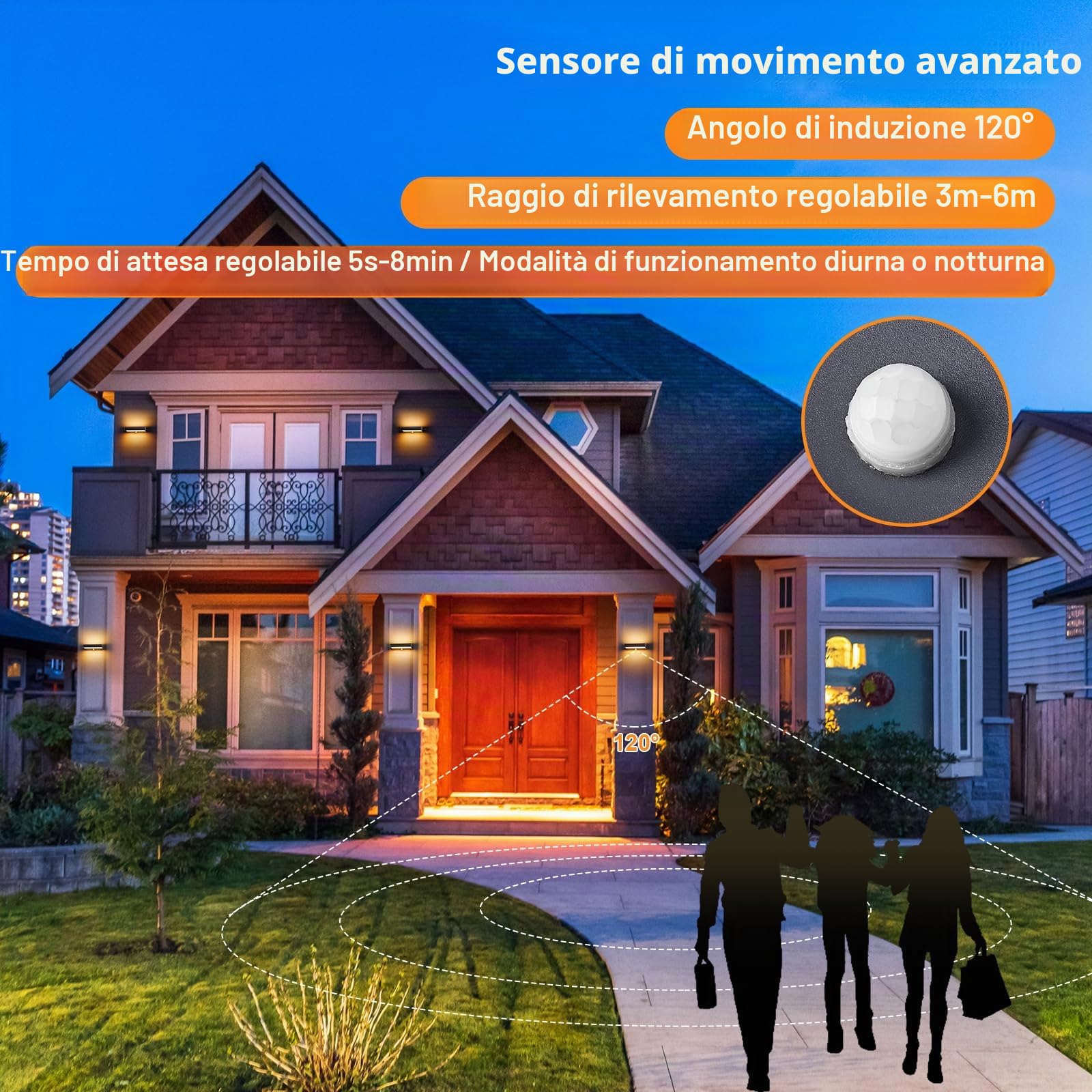 Applique da parete da esterno con sensore di movimento, moderna 11 W lampada da esterno a LED, IP65 lampada da esterno 3000 K Up Down illuminazione da parete esterna in alluminio, antracite
