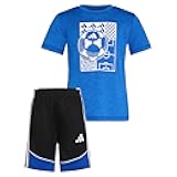 boys Short Sleeve Melange Tee Shirt and Colorblock 3-stripe Short Set