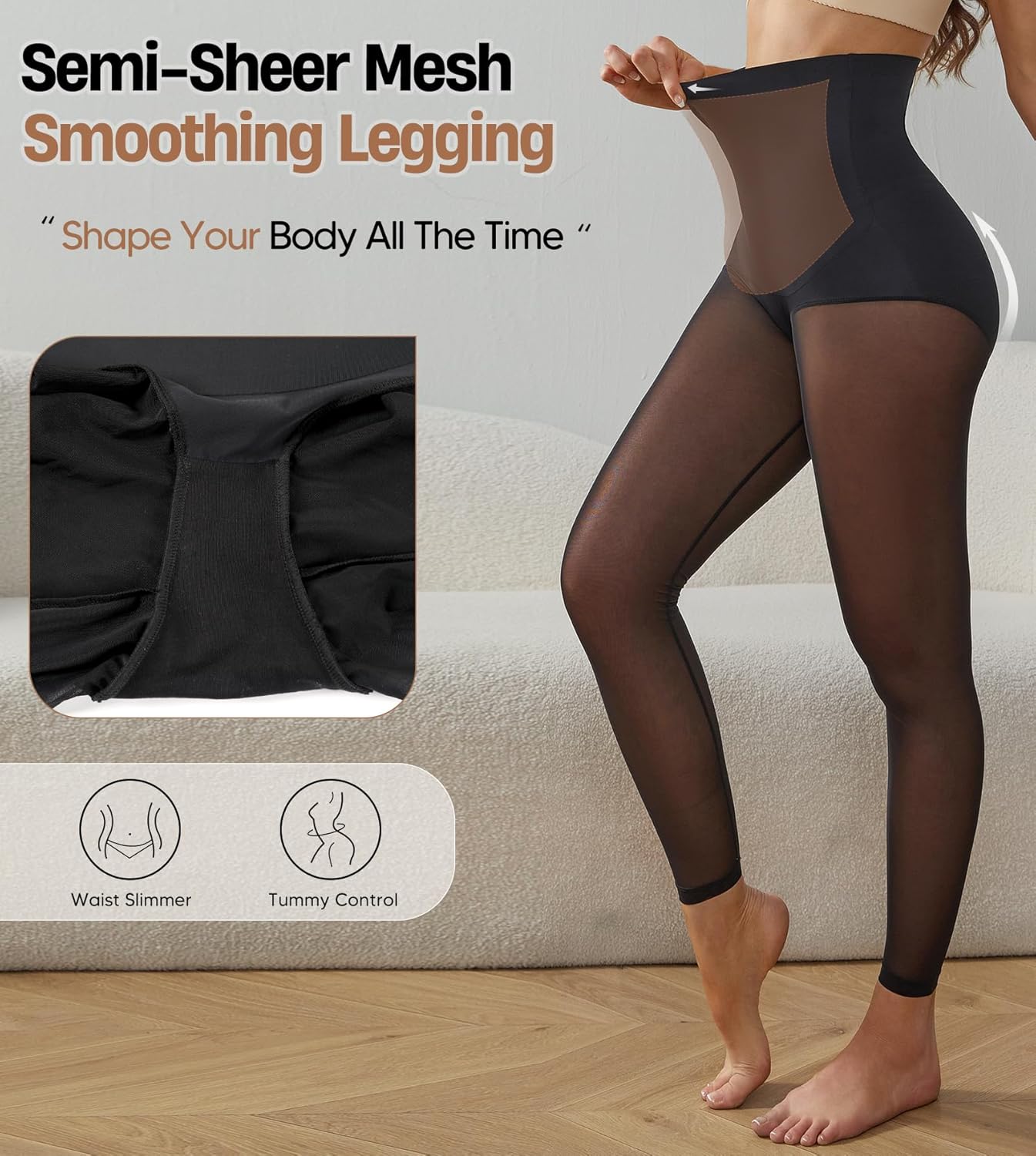 Tummy Control Footless Shapewear Leggings High Waisted Tummy Control Body Shaper Thigh Slimmer - Image 4