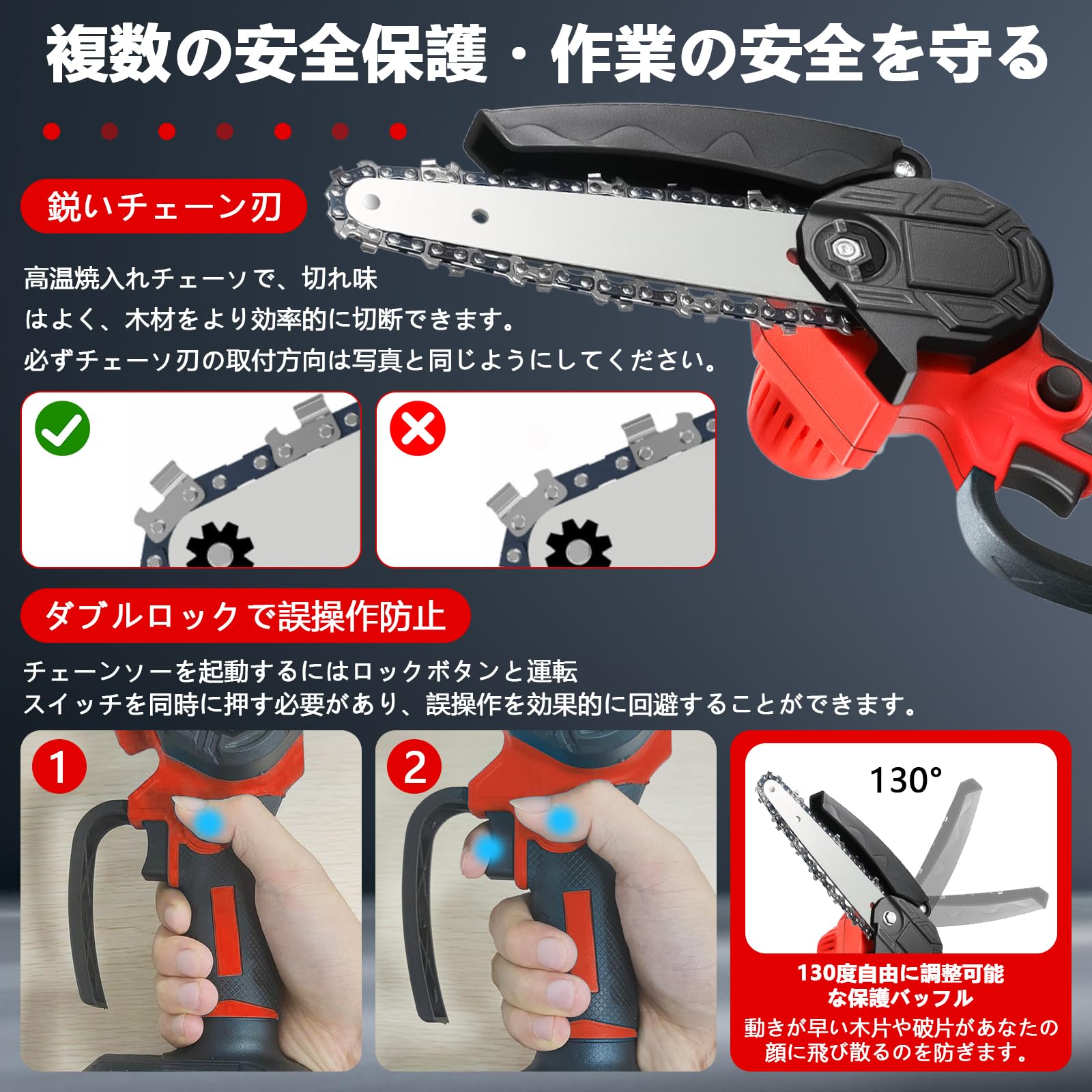 Amazon | 【改良強化版】チェーンソー 充電式 4インチ+6インチ