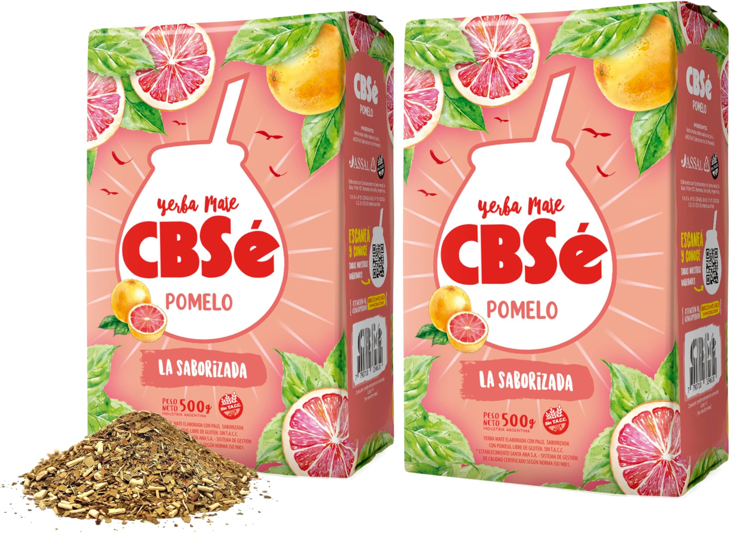 CBSe Pomelo Yerba Mate – 2 Packs 500g (1.1 lb) Each - Flavored Loose Leaf Herbal Tea – Argentine Yerba with Natural Grapefruit Flavor – Refreshing, Citrus, Energizing Alternative to Coffee