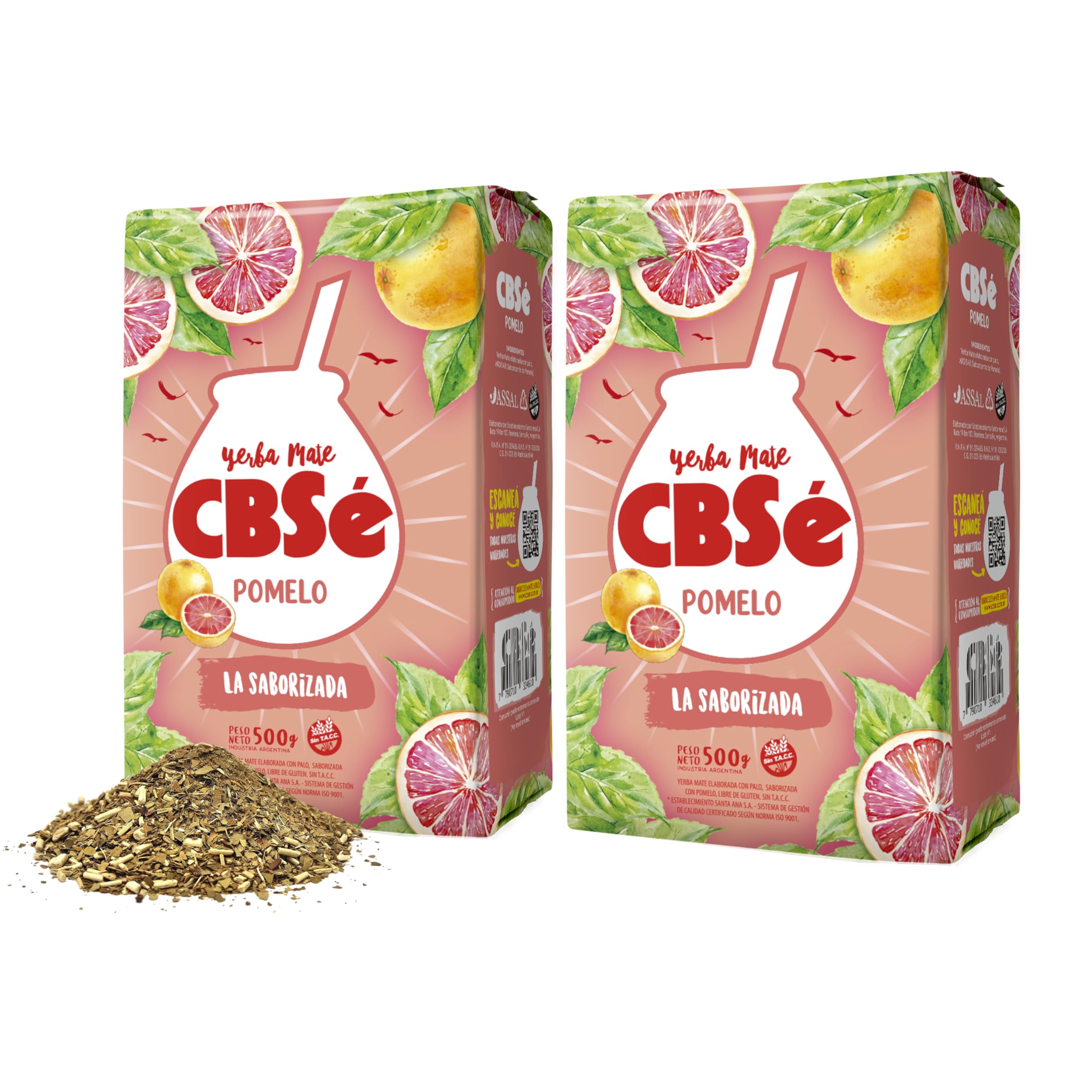 CBSe Pomelo Yerba Mate – 2 Packs 500g (1.1 lb) Each - Flavored Loose Leaf Herbal Tea – Argentine Yerba with Natural Grapefruit Flavor – Refreshing, Citrus, Energizing Alternative to Coffee