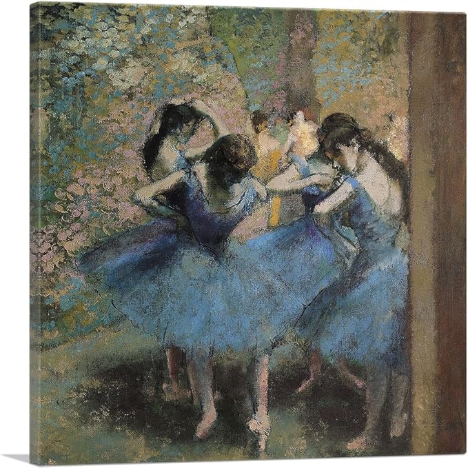 ARTCANVAS Dancers In Blue 1895 Canvas Art Print Stretched Framed Painting Picture Poster Giclee Wall Decor by Edgar Degas - 18" x 18" (0.75" Deep)