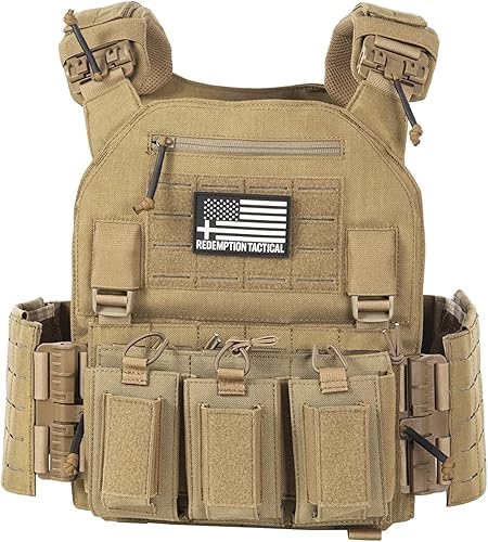 Crusader 2.0 Tactical Molle - Chaleco táctico con hebillas de liberación rápida con bolsas laterales y bolsa triple para mag