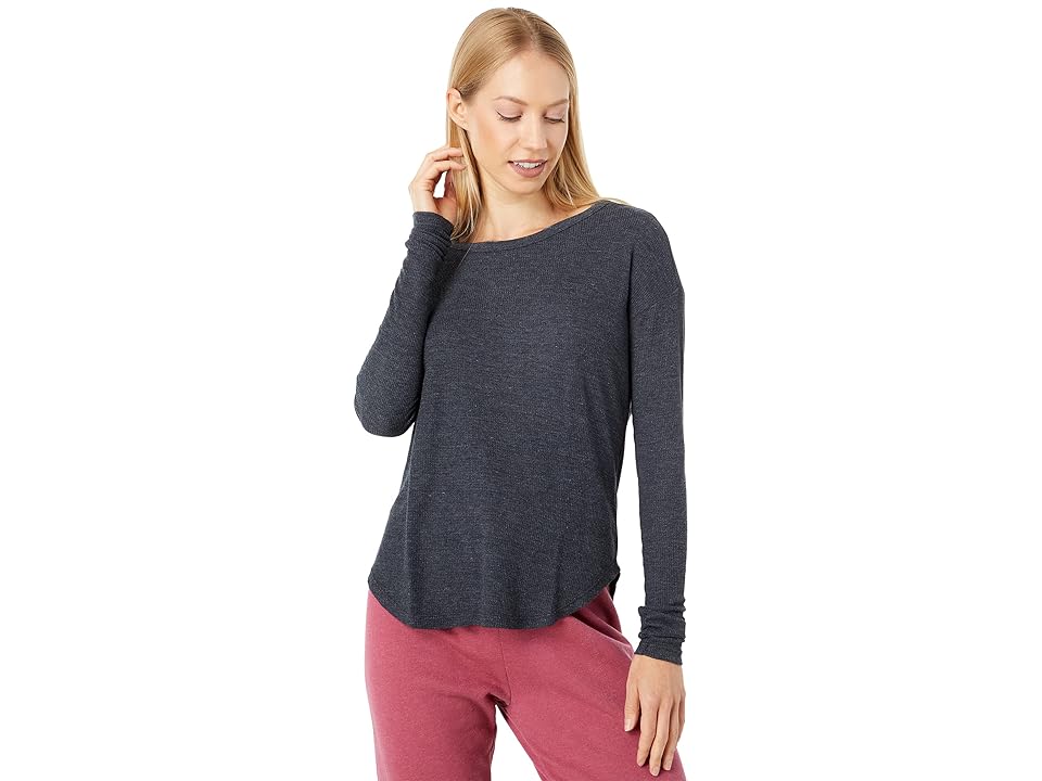 Wildfox Hudson Thermal Long Sleeve Tee (Clean Black) Women's Clothing INTERNATIONAL SHIPPING