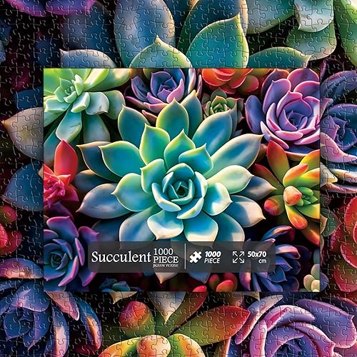 Miniatura 7 de Impossible - Rompecabezas de suculentas para adultos de 1000 piezas, rompecabezas de plantas PICKFORU de suculentas coloridas, rompecabezas de