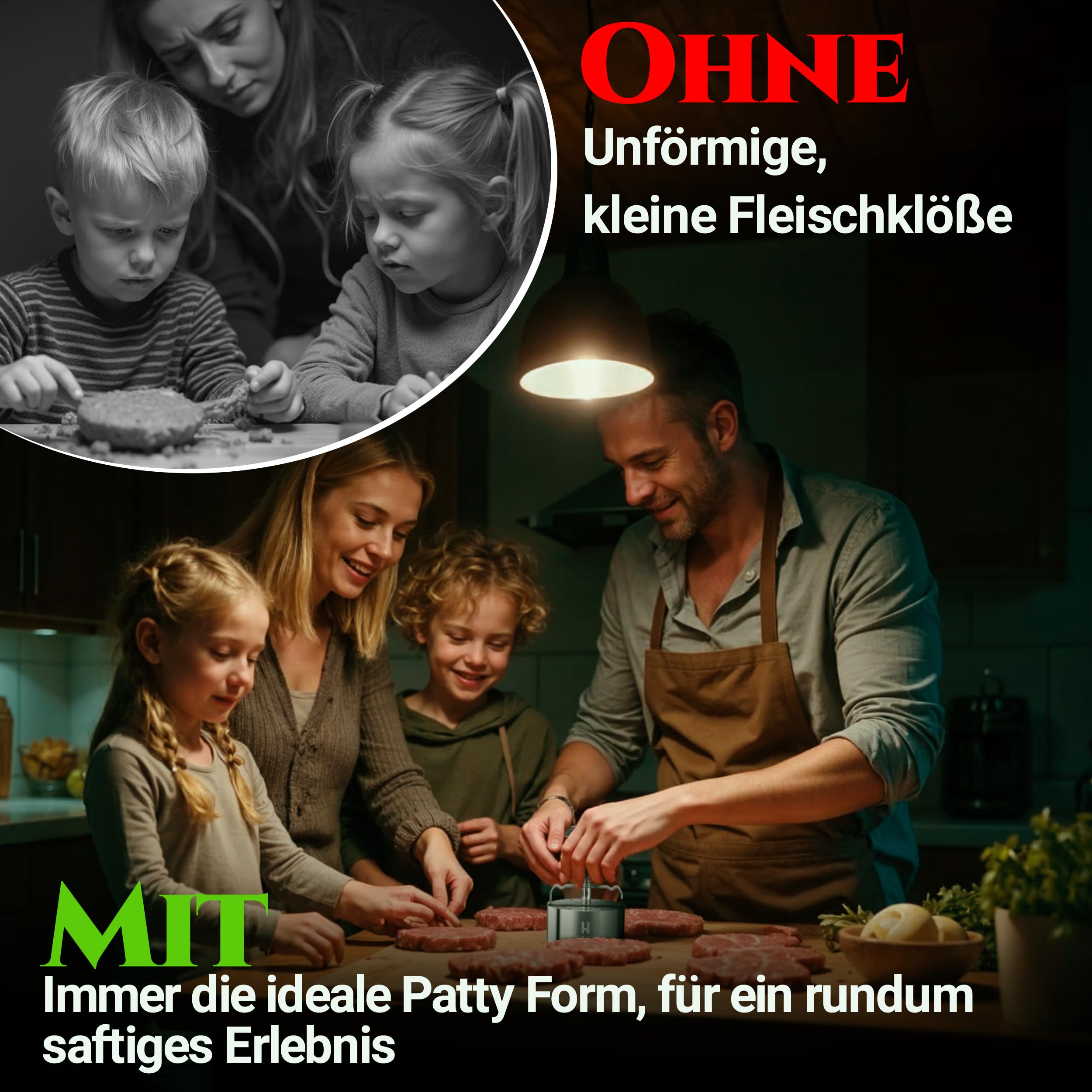 Hublich® Hochwertige Burgerpresse aus Edelstahl – Hamburgerpresse – Ideales Grill Zubehör für perfekte Hackfleisch Patties mit 100-400g – Patty Maker für saftige Hamburger - 5