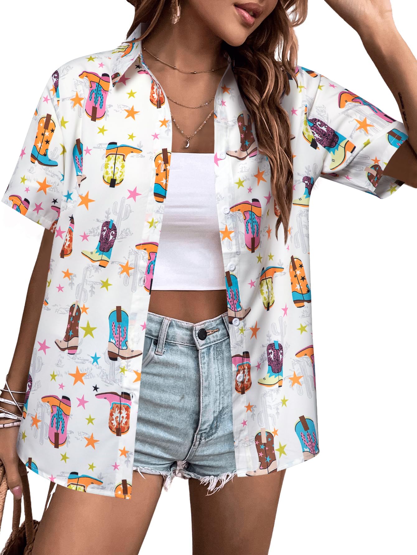 Qlipinwestern Button Up Shirts Women Retro Cowgirl Shirt Rodeo