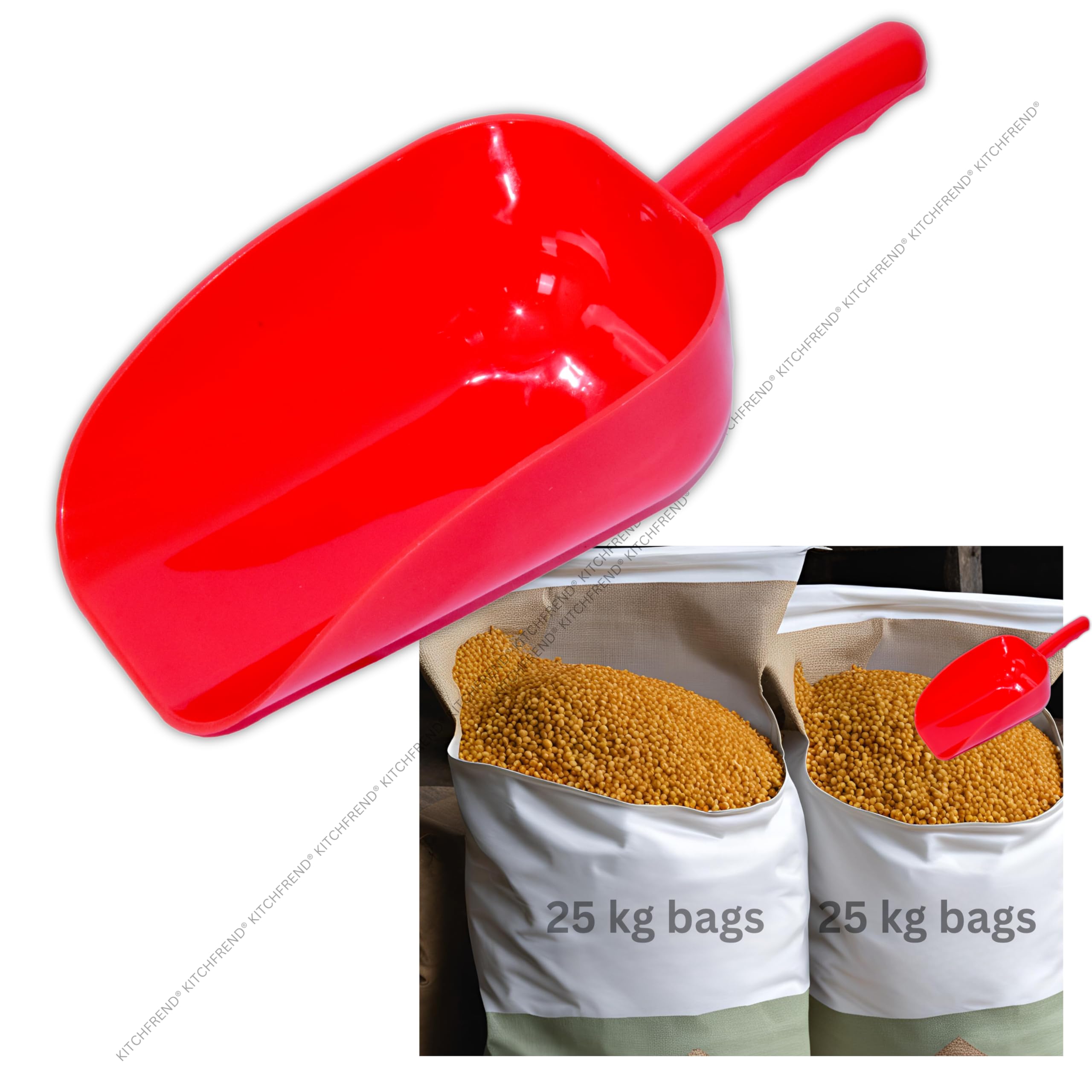1kg Capacity Plastic Scoop, Multipurpose Big Size Flour Scoop - Red Material for Kirana Stores, Ideal for Shopkeepers, Manufacturers - Multiple Colors Available