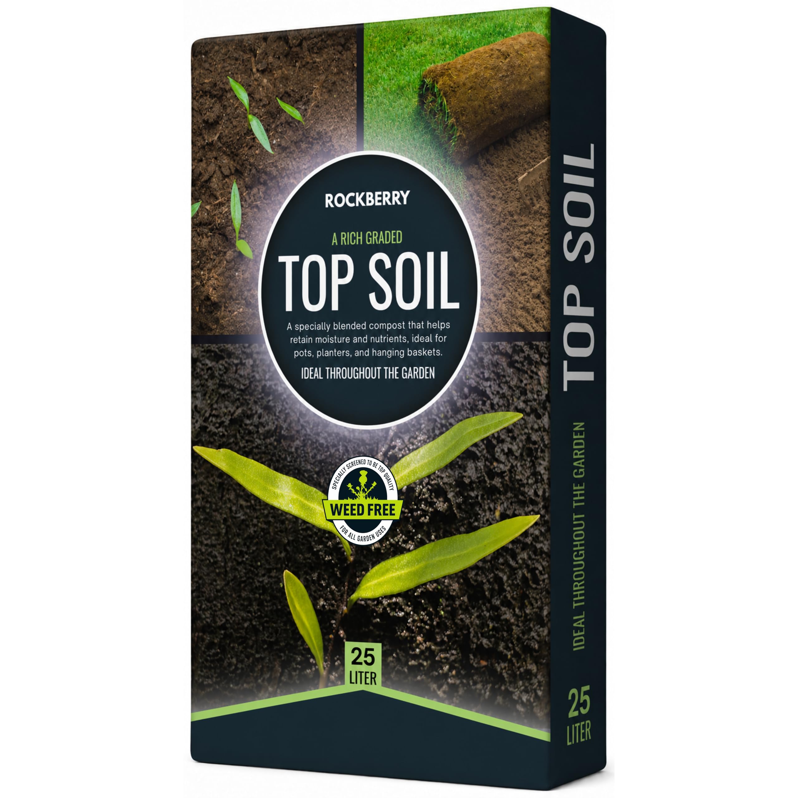 Rockberry Top Soil 25 Litre | Enriched Graded Garden Topsoil | Even Texture | Lime Free & Chalk Free | For Lawns, Raised Beds, Borders & Rockeries