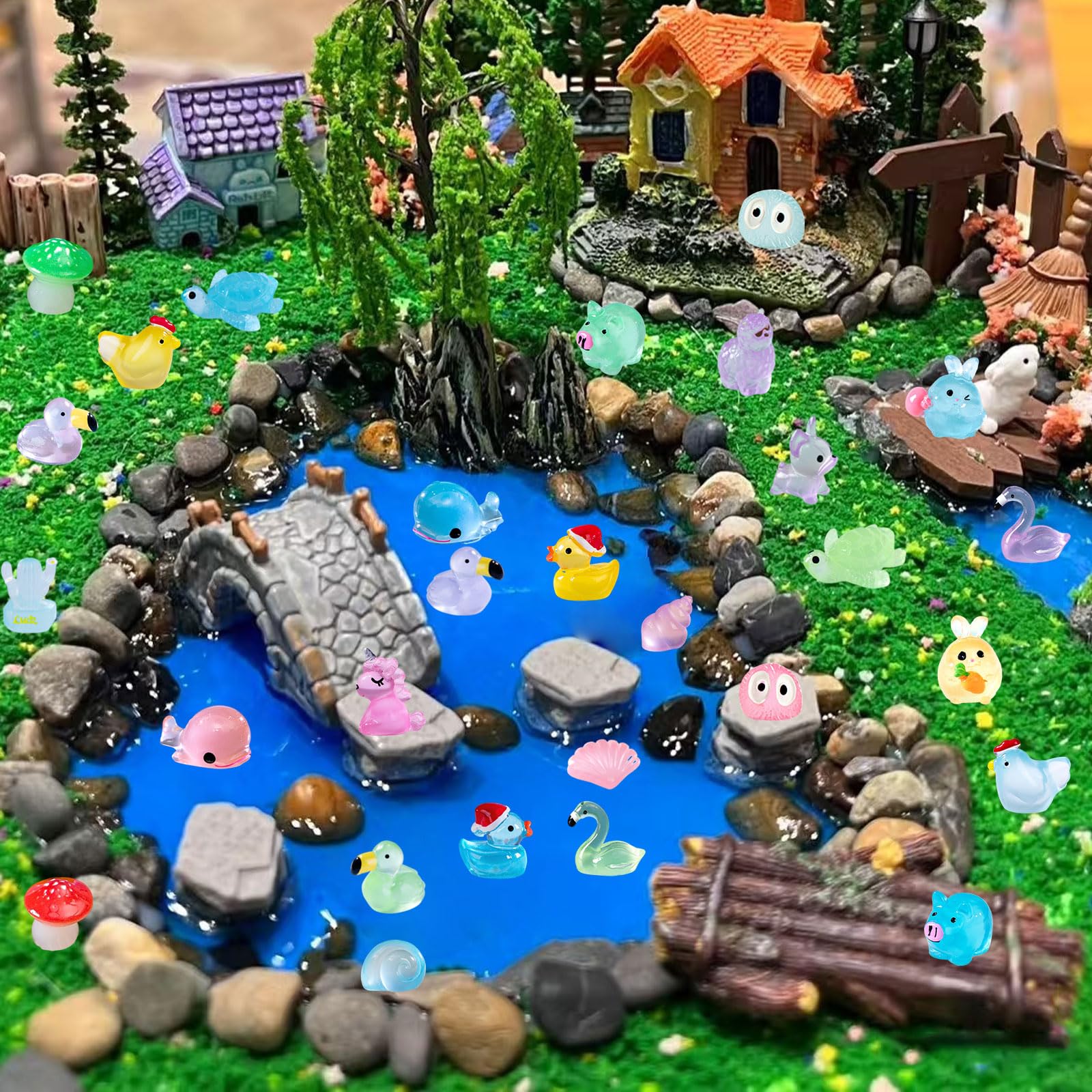 LIINWNIRS 150 Pcs Luminous Mini Dinosaur Resin Animals Set - Glow In The Dark Figurines For Fairy Gardens, Aquariums & DIY Crafts - View #4