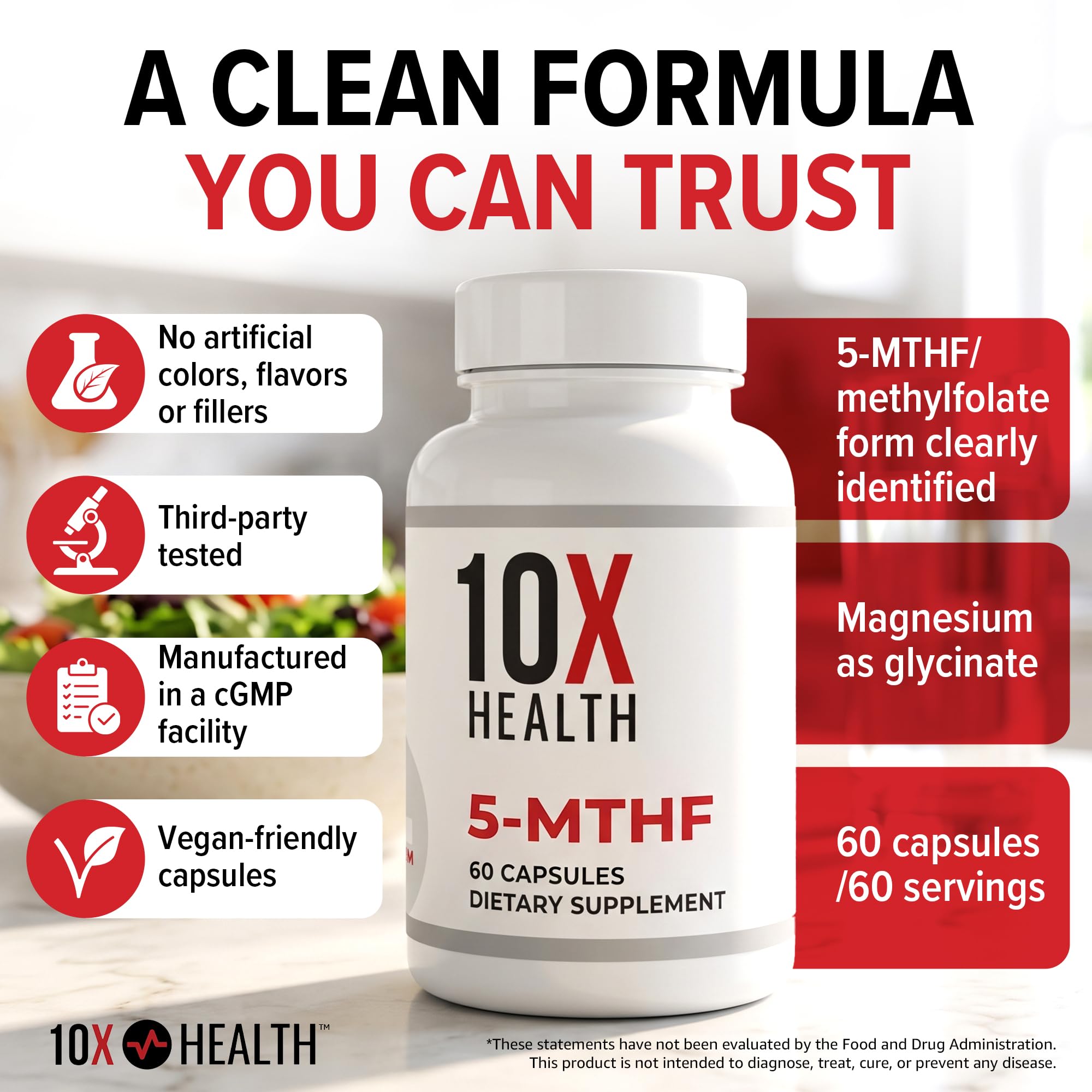 10X Health 5-MTHF Methylfolate Supplement with Magnesium, 60 Capsules — Amazon image 8