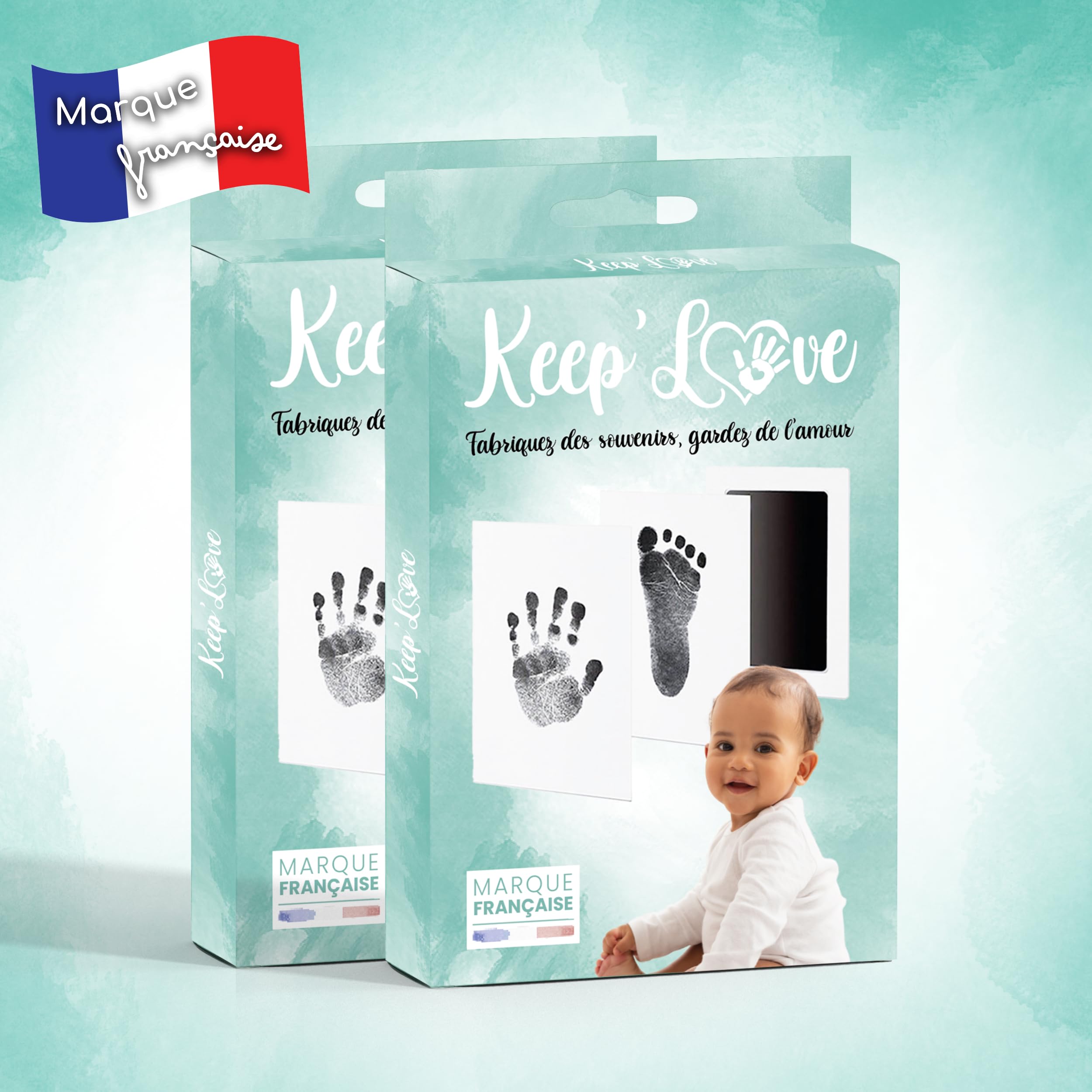 Keep'Love Zestaw 2 zestawów z nadrukiem niemowlęcym, beztuszowa pieczątka dla dłoni i stóp dziecka, pamiątka na prezent z okazji narodzin i ramki, duży rozmiar 12,5x8cm