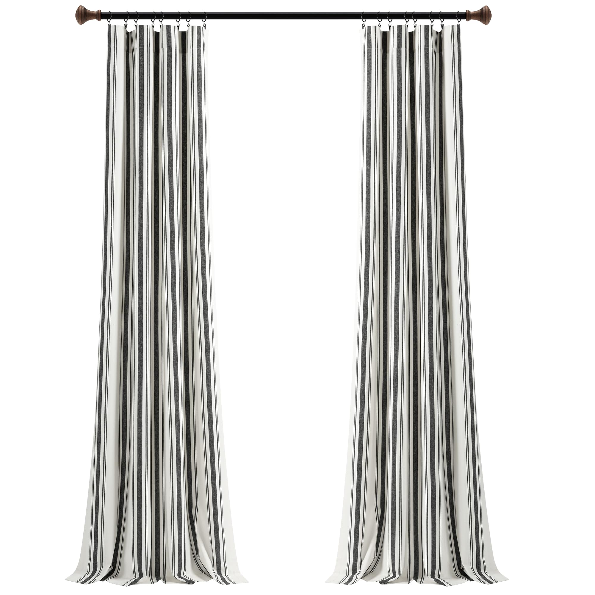Lush Decor Paire de Rideaux de fenêtre en Coton Teint à Rayures de Style Ferme, 106,7 cm de Large x 213,4 cm de Long, Noir – Charme Rustique Classique et Moderne – Tissu en Coton respectueux de