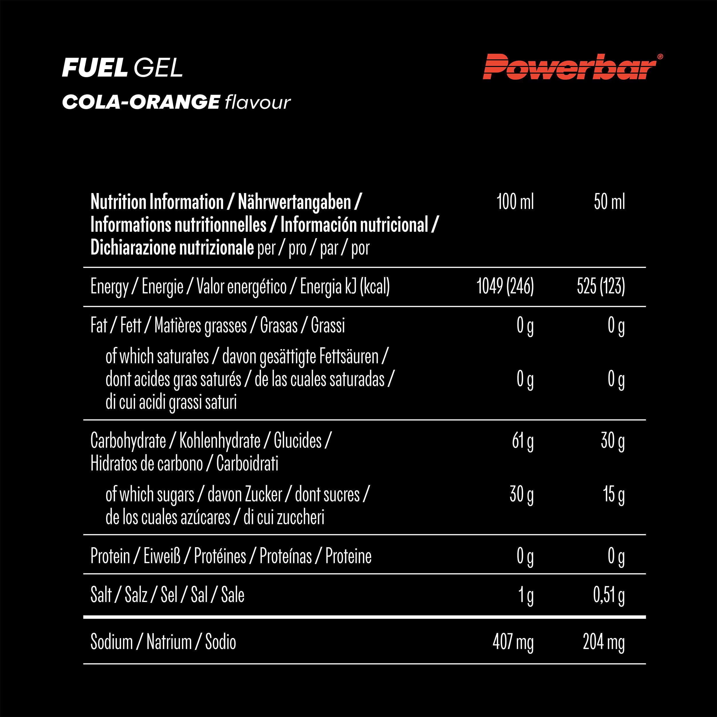Powerbar - Black Line - Fuel 30 Gel - Cola-Orange - 12x50ml - koffeinfreies Kohlenhydratgel