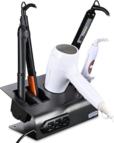 Miniatura 7 de BYOOTIQUE - Secador de soplado de mesa de 6 agujeros y soporte para plancha de pelo, soporte para aparatos de salón con 3 salidas, organizador