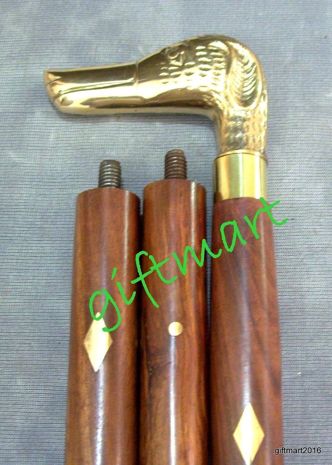 Shaheera Nautical ANTIQUE BRASS DOG HEAD HANDLE WALKING