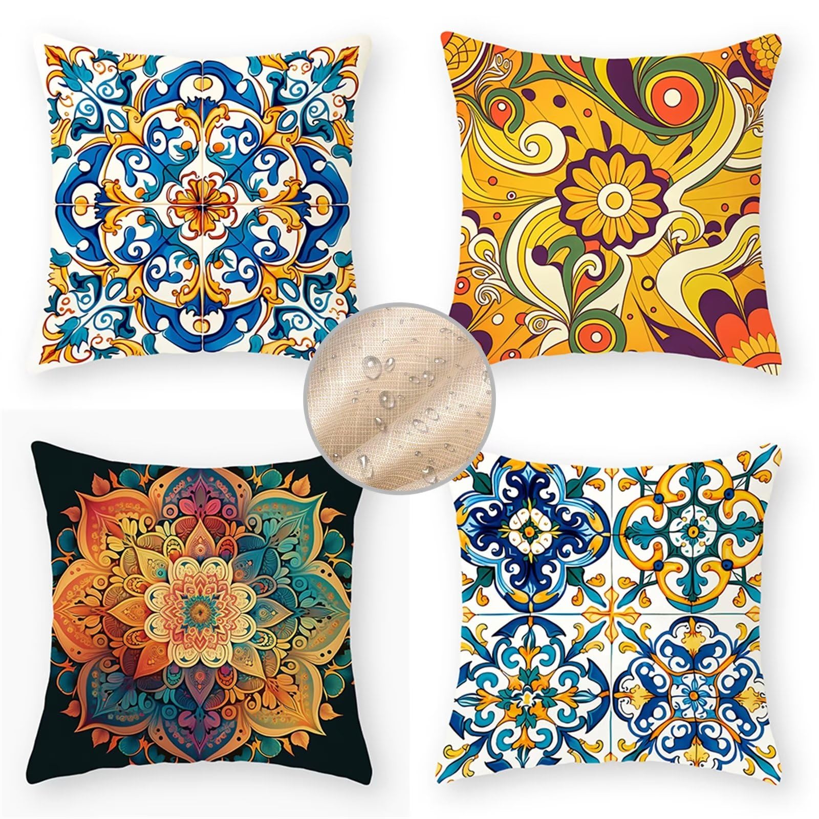Lot De 2 Housses De Coussin D'extérieur Imperméables 50x70 Cm - Double Face, Fermeture éclair Cachée - Style Bohème