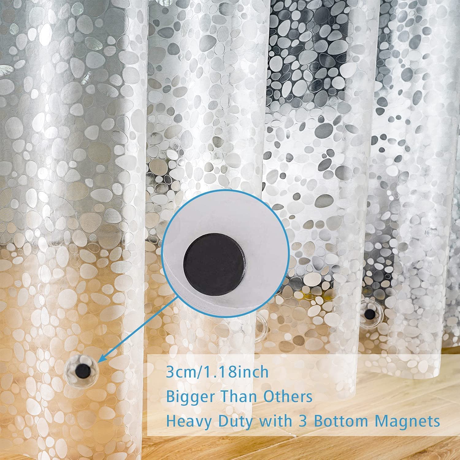 Rideau de douche transparent anti-moisissure 180 x 200 cm en EVA avec crochets Motif gouttes d'eau Design à œillets pour salle de bain moderne