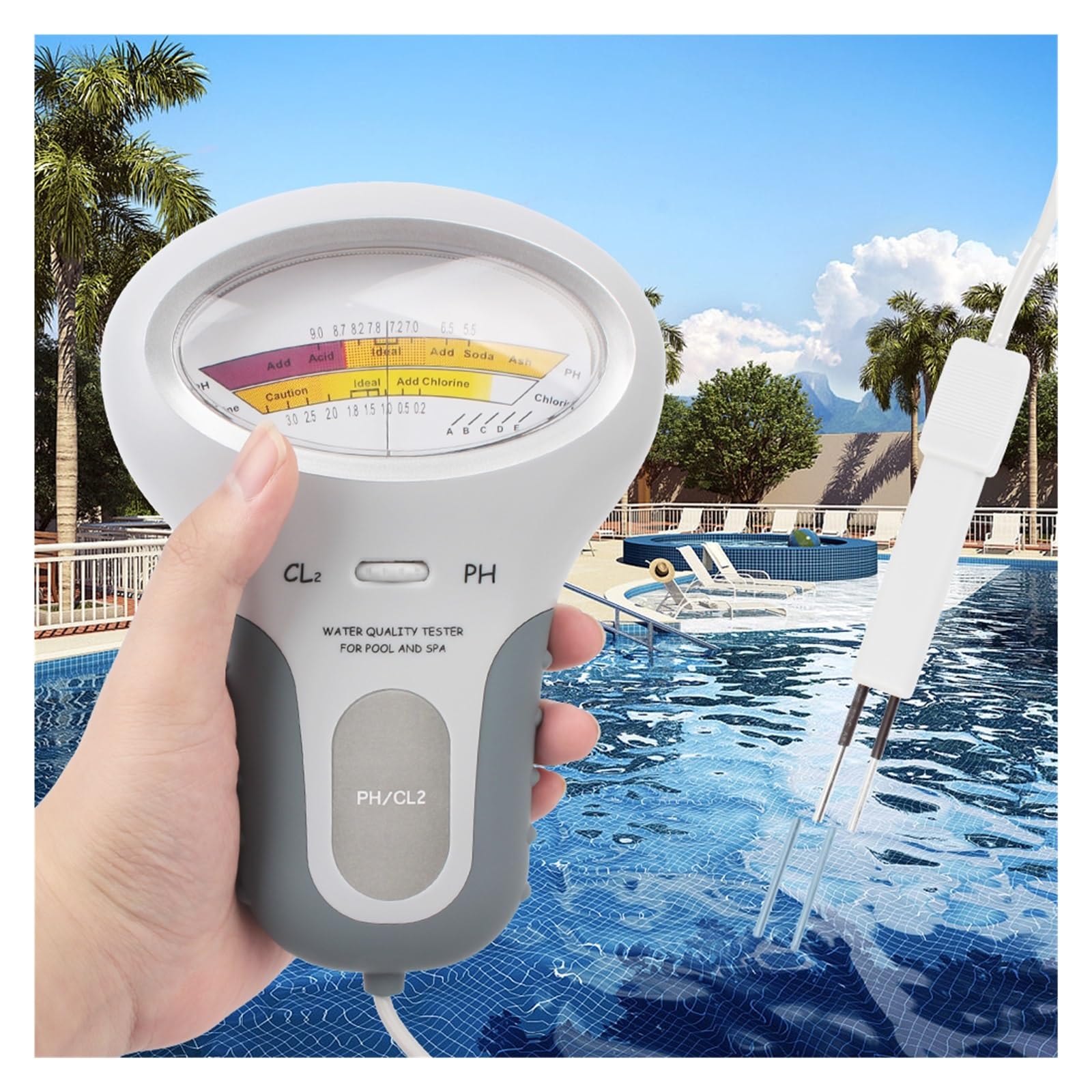 Tester per Acqua 2 in 1 Dispositivo di Test della qualità Acqua PH Tester for Piscina Spa Cloro Misuratore Misura CL2 Multiuso Accurato Facile