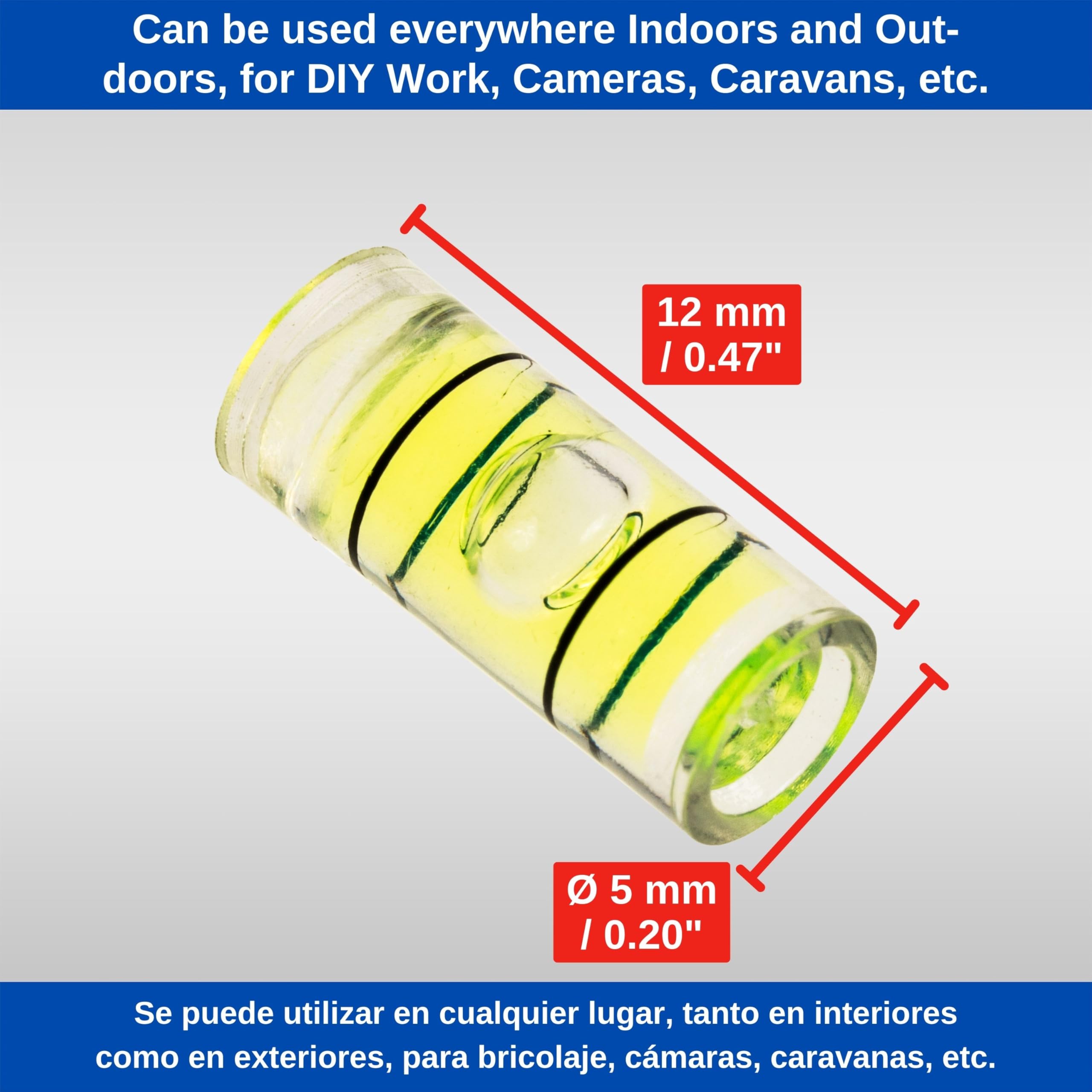 Set di livelle a tubo, 10 pezzi, con 12 x Ø 5 mm esterno, livella a bolla d'aria senza etichetta, tubo per livella ad acqua, livella a 1 via, livella circolare per caravan, macchina fotografica