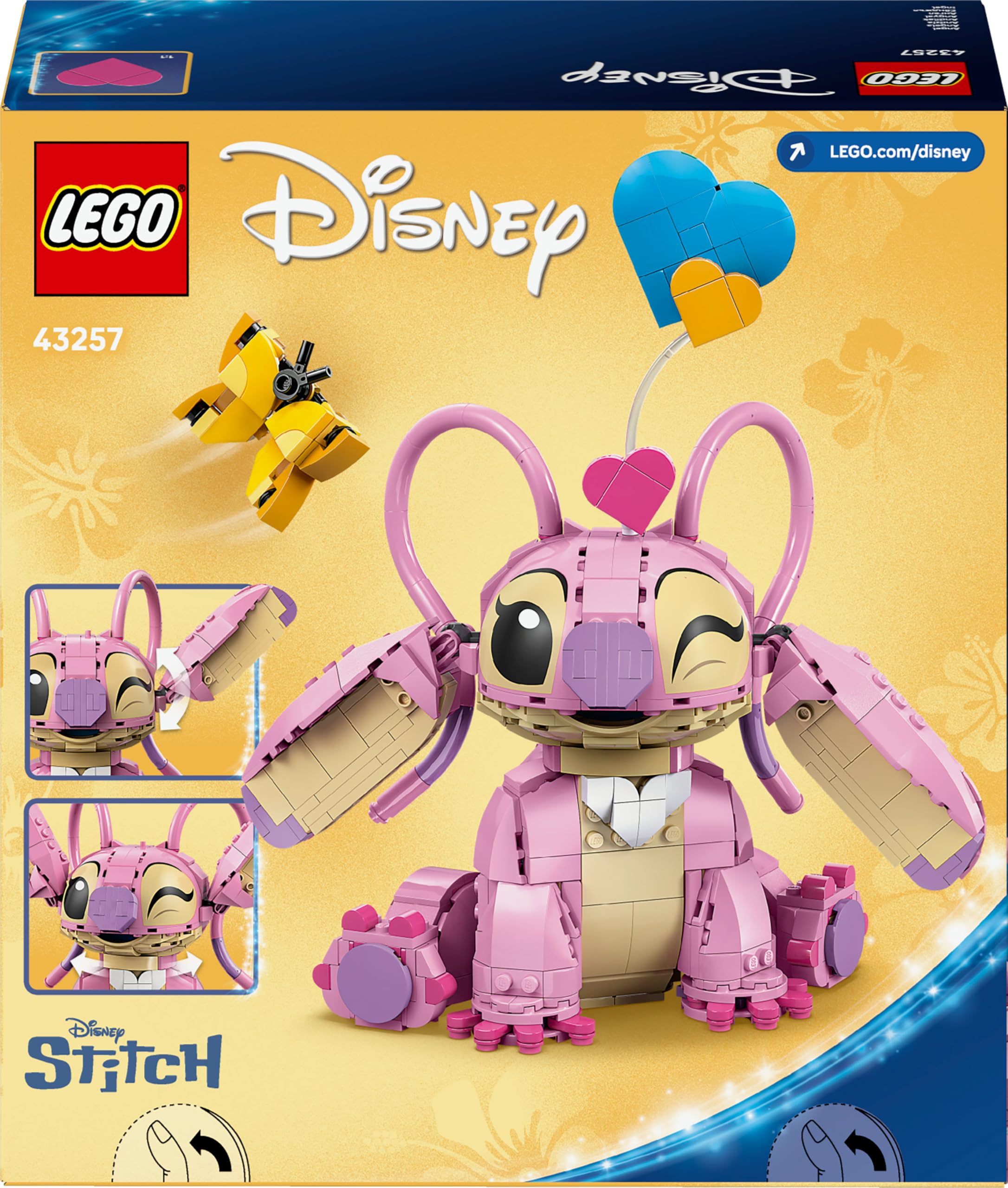 LEGO | Disney Ángela - Juguete de Construcción de Lilo y Stitch - Figura Articulada de Amiga de Stitch con 3 Globos de Corazón y Mariposa - Regalo para Niñas y Niños de 9+ Años y Fans Adultos 43257
