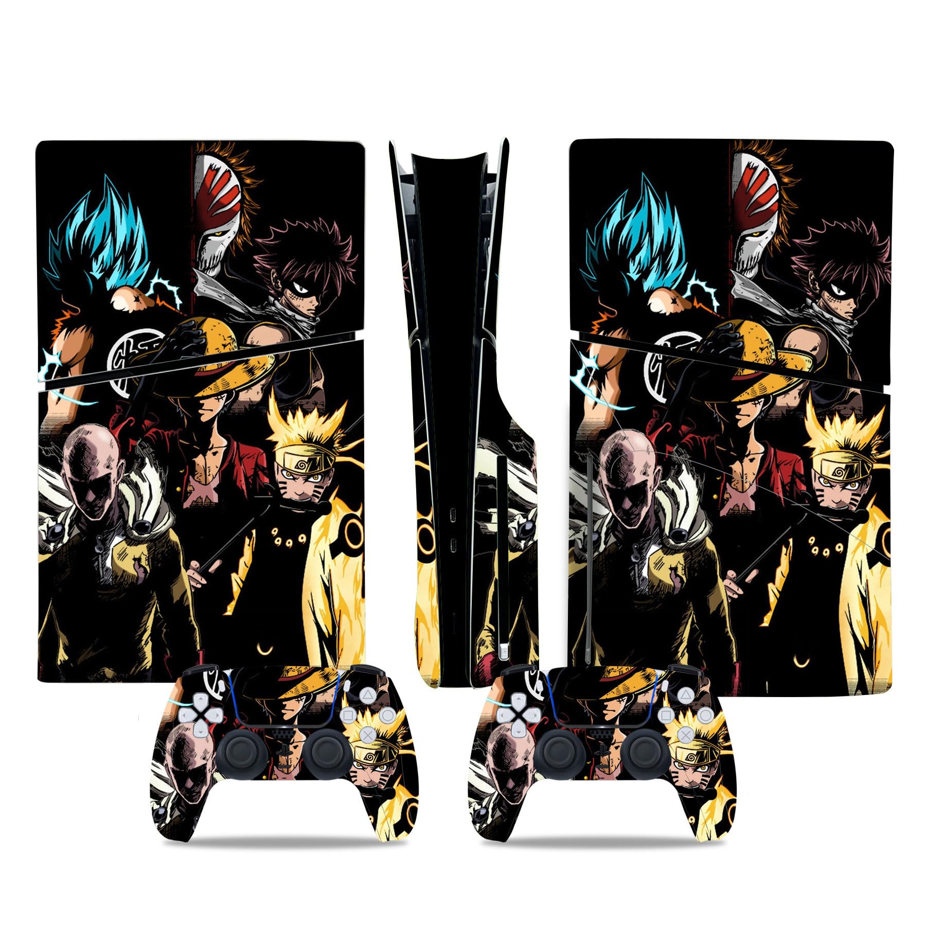 MaD Vision® Kit de Skins Extra-résistants pour PlayStation 5 (PS5) Slim Disc et Slim Digital | Ensemble de Stickers vinyles Mats pour Console et 2 manettes – pour Anime Design - 1