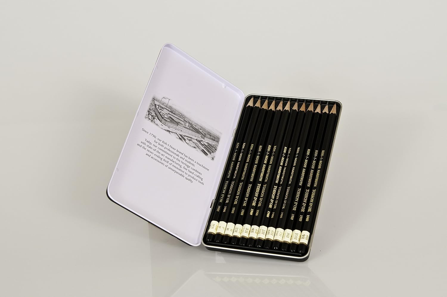 KOH-I-NOOR Toison d'Or Graphite Pencil Technical Set, HB-10H Degrees, 12 Pencils Per Tin, 1 Set (FA1502/1.12),Black,15 x 3 x 1 cm