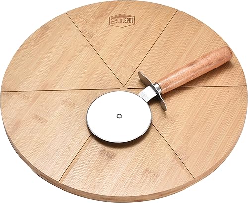 2LB Depot Tabla de cortar redonda de bambú de 13.5 pulgadas con cortador de acero inoxidable, tabla de cortar pizza de madera, tabla de cortar