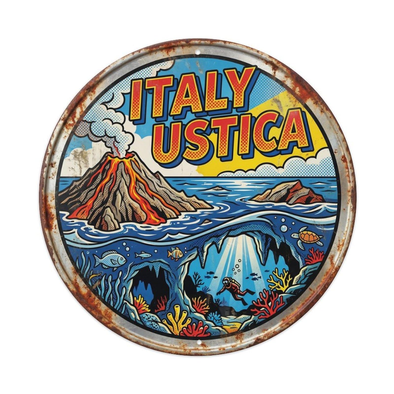 Ustica Marine Italian Graphic Pop Seaside Scenery Metal Tin Sign