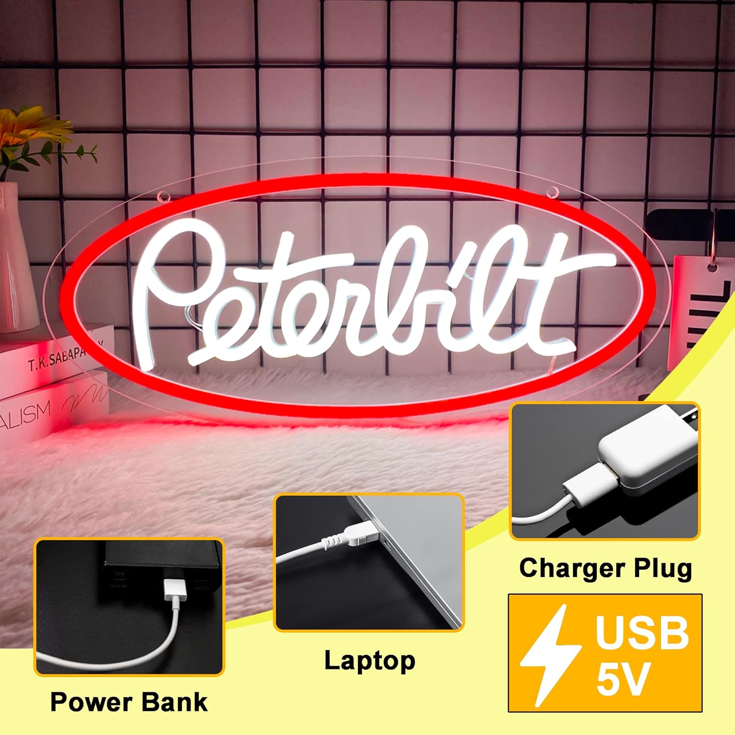 Peterbilt Neon Sign for Wall Decor, Dimmable Peterbilt Garage Truck Led Neon Light Sign USB Powered for Farm Bedroom Man Cave Bar Birthday Gifts