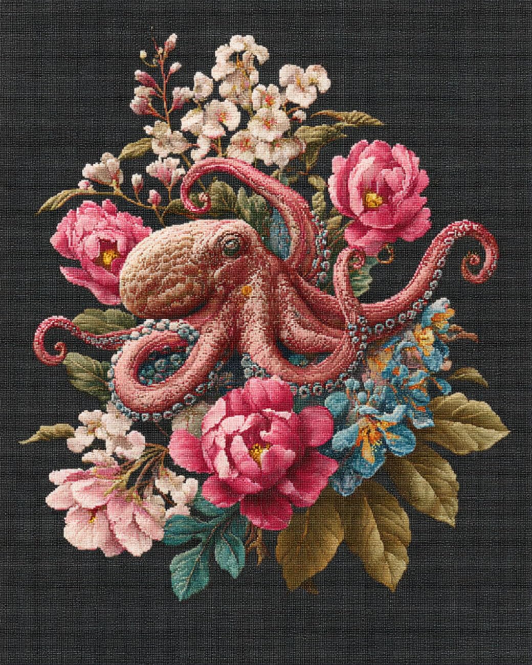 RKFLGEW DIY Bead Embroidery Kit Octopus and Flowers 40x50cm