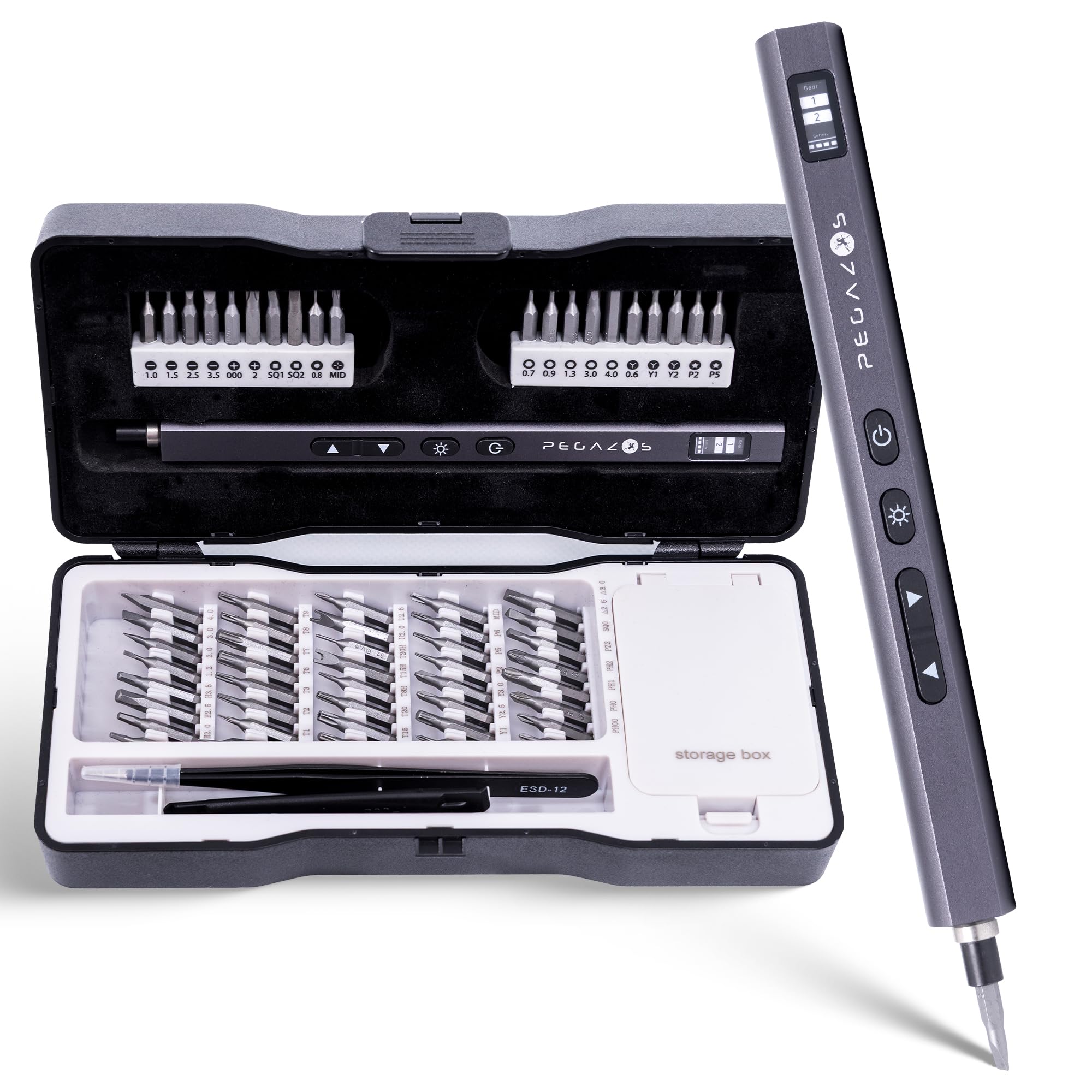 Precision Electric Screwdriver Set - USB Rechargeable Mini Screw Driver with LED Light 60 Magnetic Bits 2 Speed