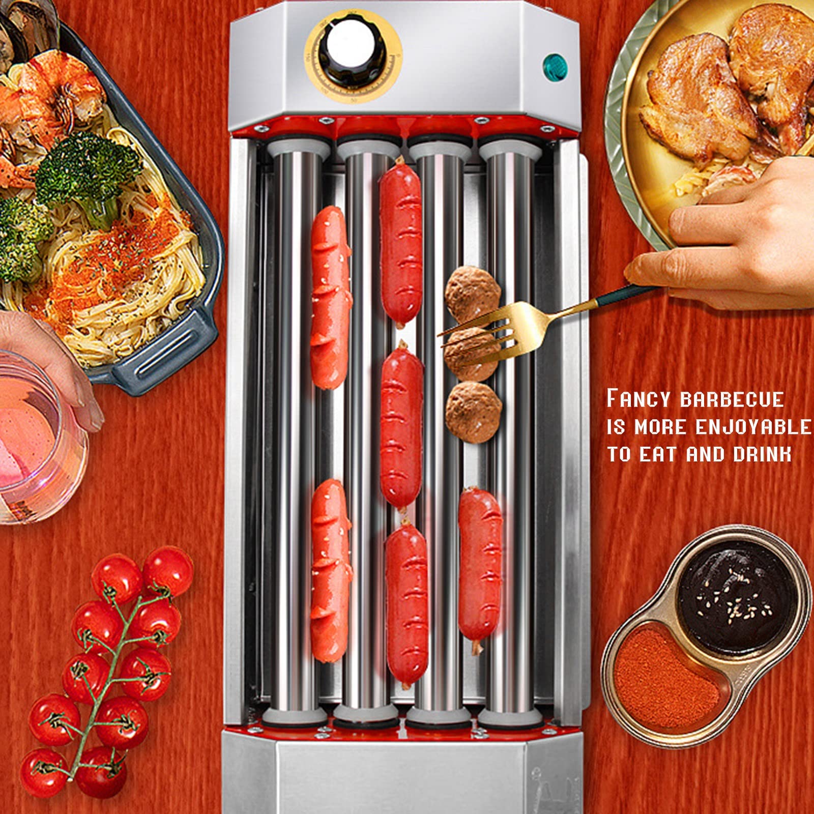 Pequeña Máquina De Perros Calientes, Máquina De Rodillos Calentamiento De Salchichas, 5 Tubos De Acero Inoxidable, para Adultos Y Niños Salchichas De Desayuno, Fiestas Empresariale