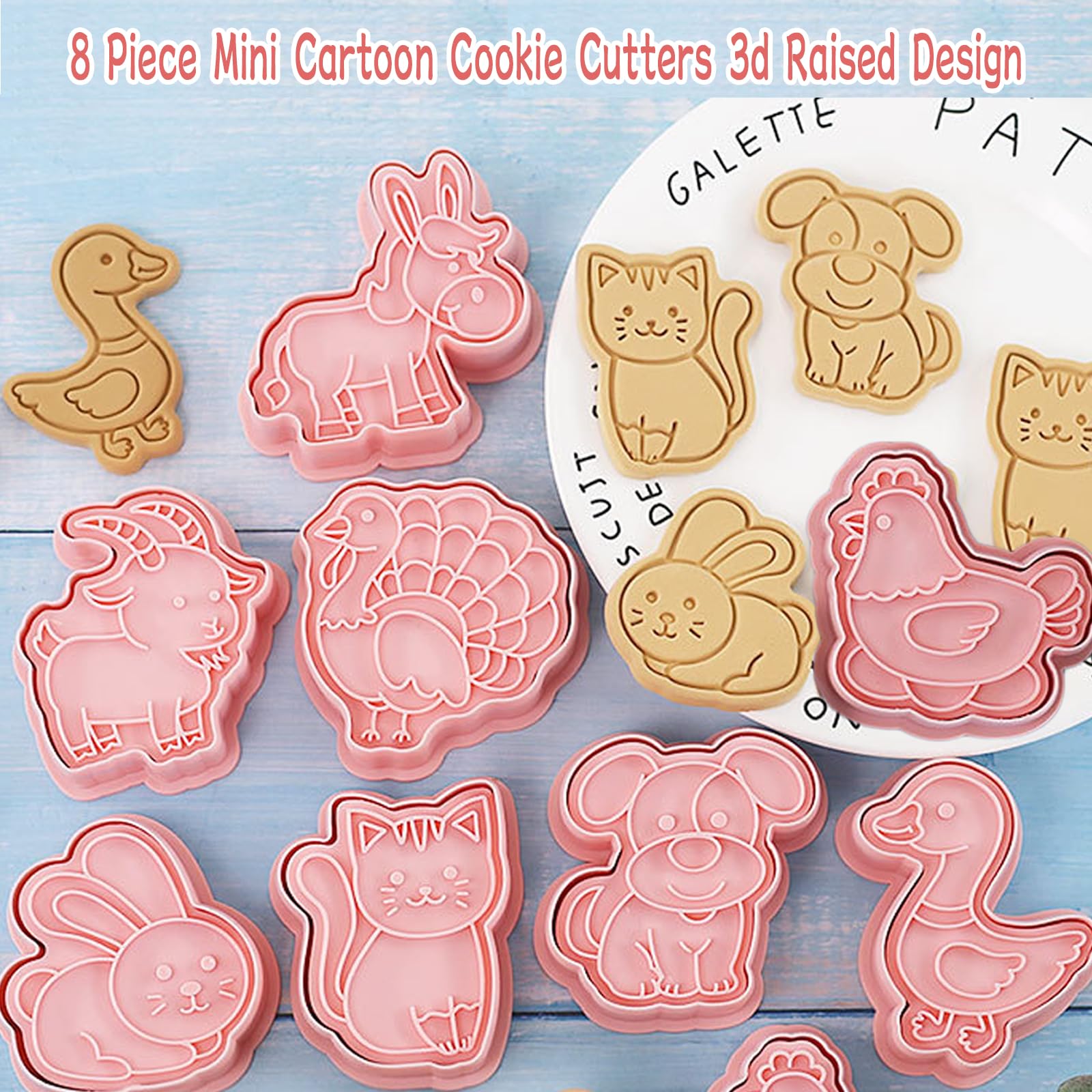 WishesMar Cartoon Farm Animals Shape Cookie Cutters Set 8 Pieces 3D Biscuit Cutter Kit - Image 4