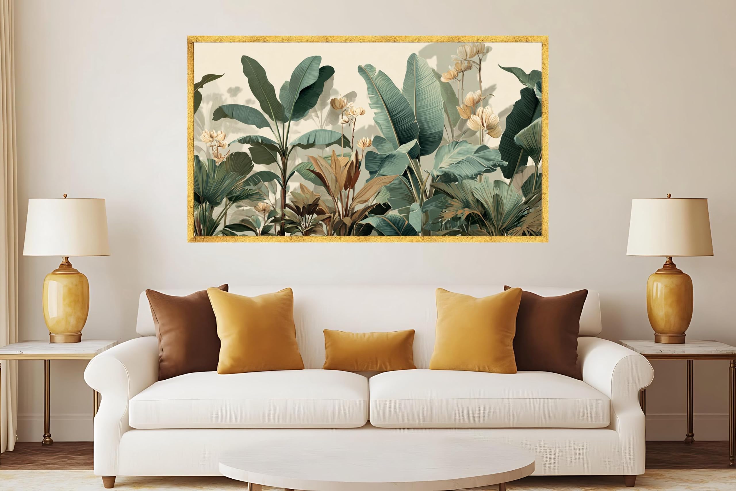 TONGYINLI Tropical Banana Leaf Canvas Painting, Large Botanical Wall Art, Greenery Nature Canvas Print Home Decor(65x120cm/Frameless)