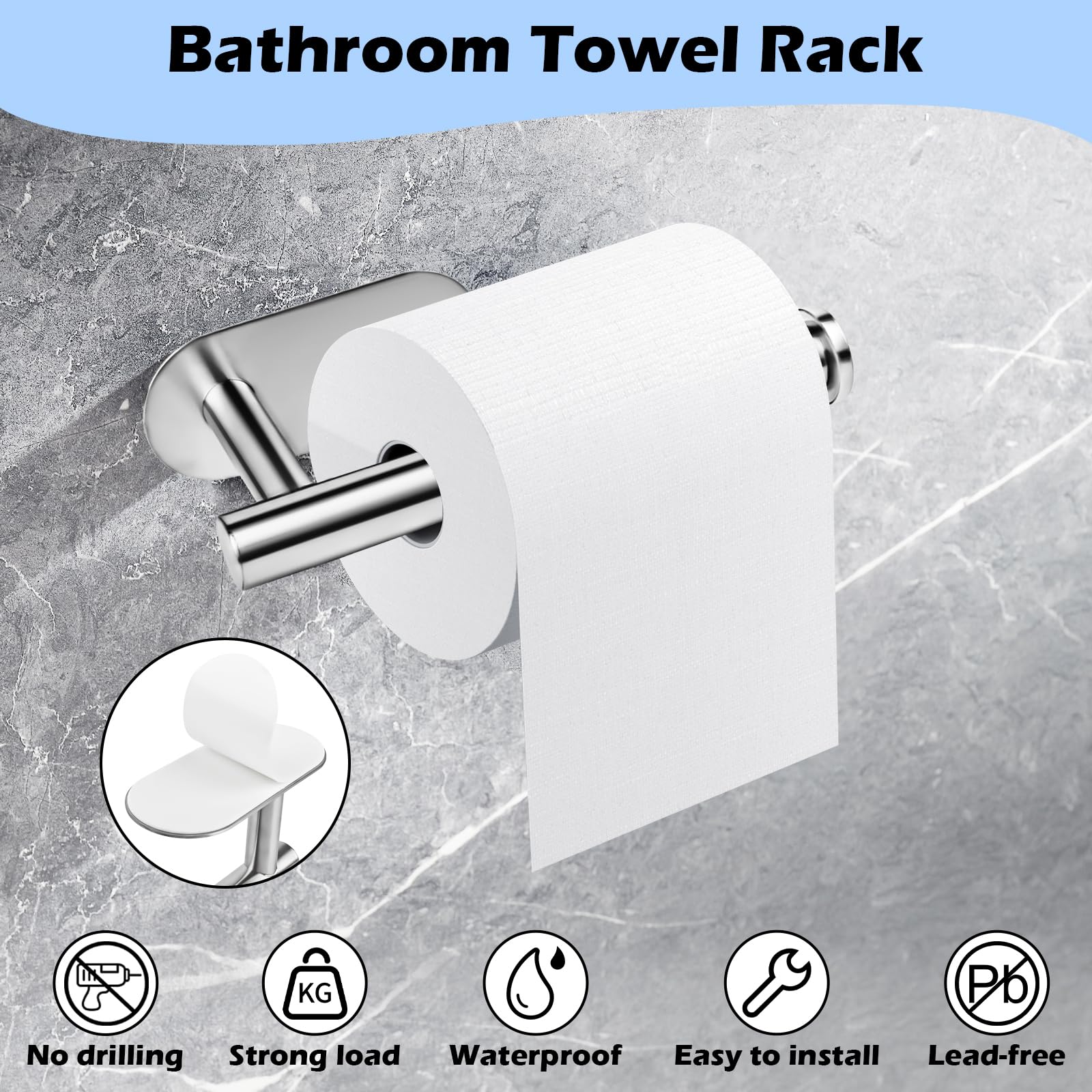 Set De 9 Porte-Serviettes Salle De Bain Sans Percage ELEPRUC - Acier Inoxydable Adhésif, Support Serviette Murale + Porte Papier Toilette