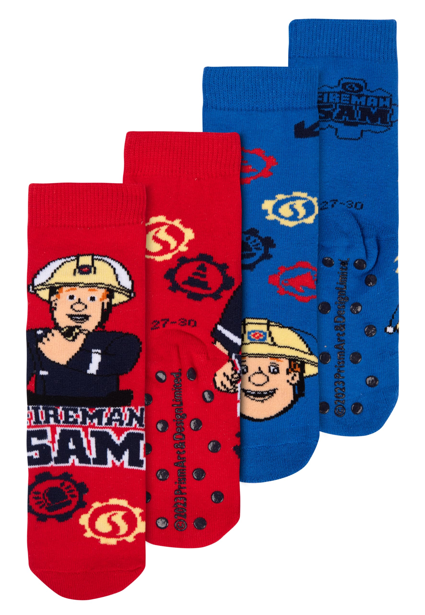 United Labels Fireman Sam ABS socks for boys - children's non-slip socks blue/red (pack of 2) (DE/NL/SE/PL, numeric, 23, 26, regular, blue/red)