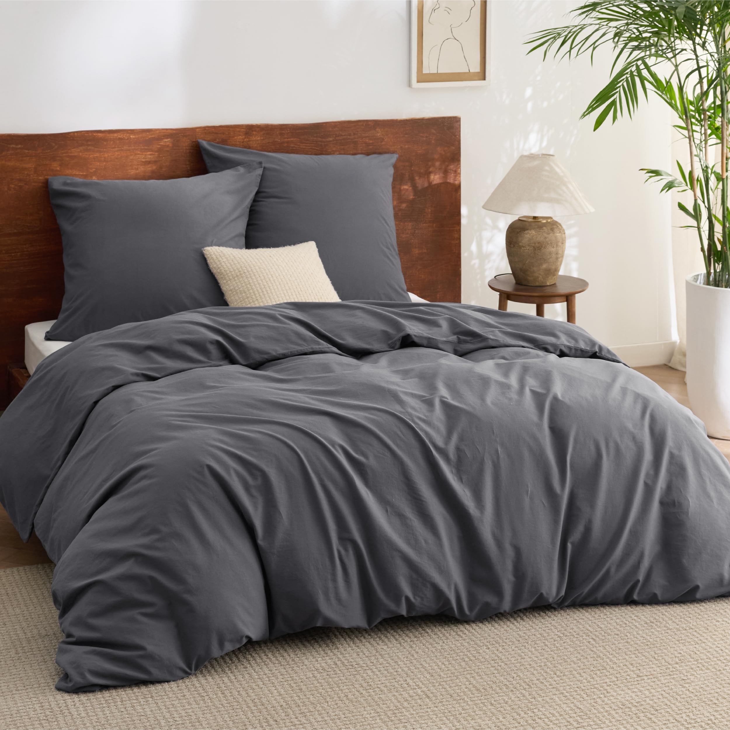 BEDSURE Bettwäsche Gewaschene Baumwolle Bettbezug - Bettwäsche-Sets mit 2 Kissenbezüge 80x80 cm, Ähnliche Textur wie Washed Leinen, Oeko-TEX Bedding mit Reißverschluss