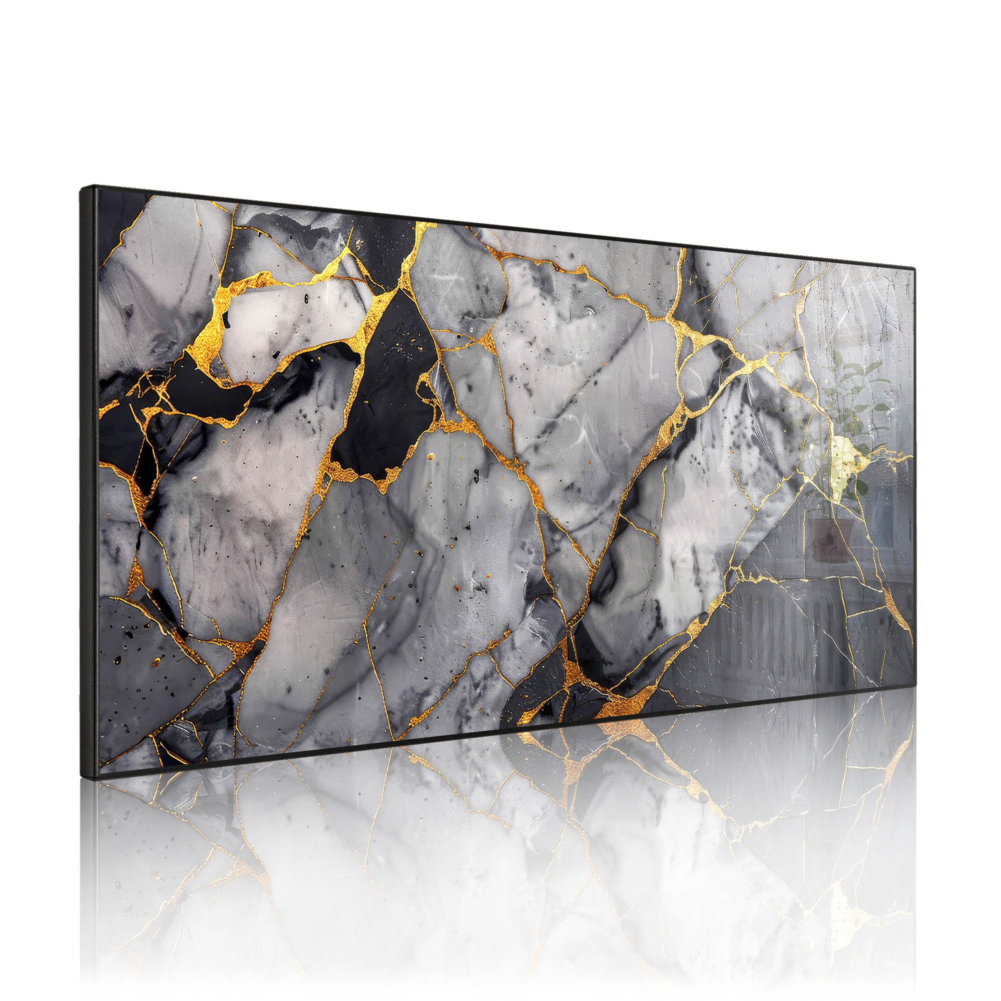 banjado Magnettafel Metall 78 x 37cm - beschreibbare Magnettafel - Metall Pinnwand als Memoboard - Magnetwand Küche, Büro, Kinderzimmer Schwarz inkl. 4 Magnete & Montageset - Motiv Schwarzer Marmor mi