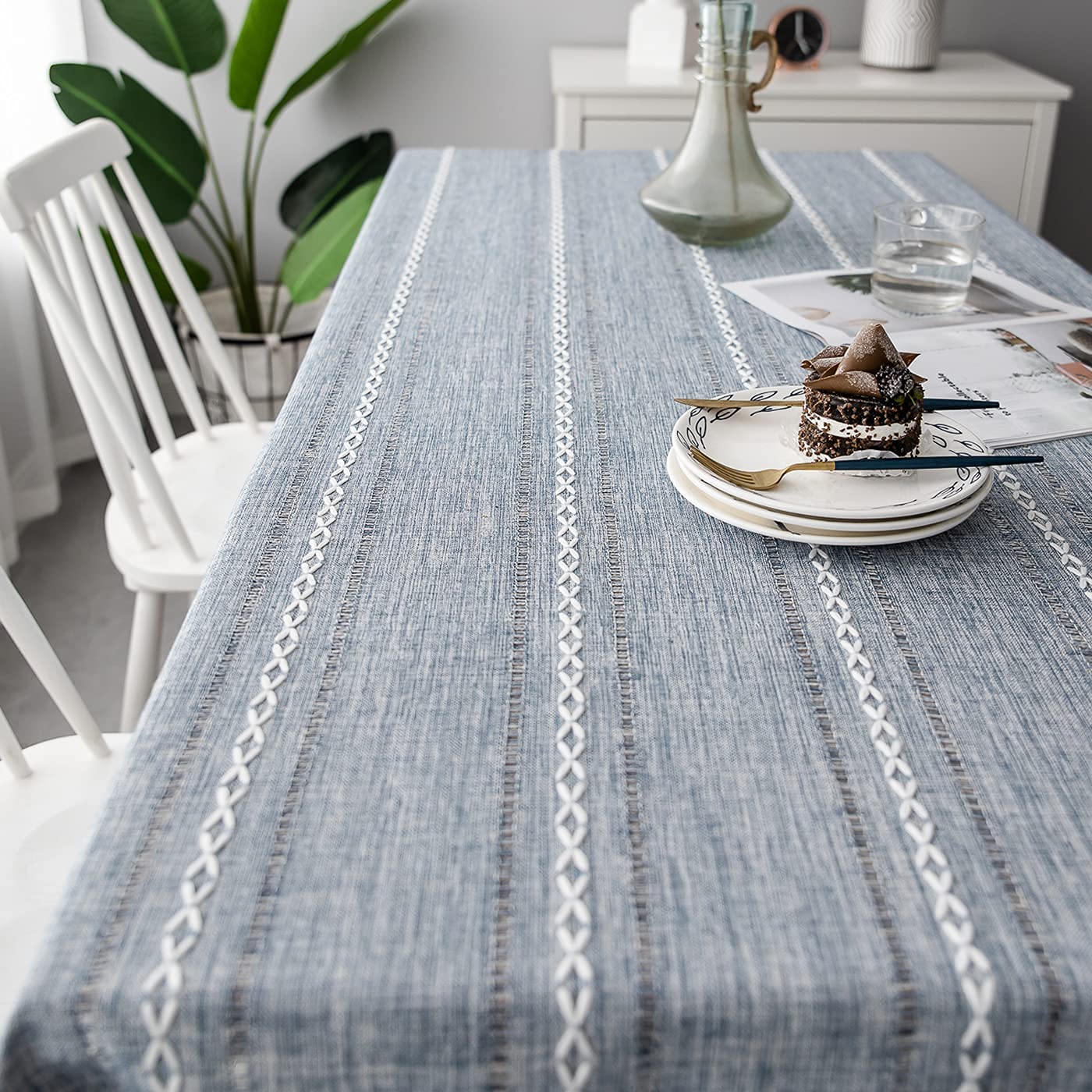Tovaglia in cotone e lino, 90 x 340 cm, resistente, antipolvere, rettangolare, per cucina, tavolo da pranzo, elegante e resistente, biancheria da tavola per eventi speciali
