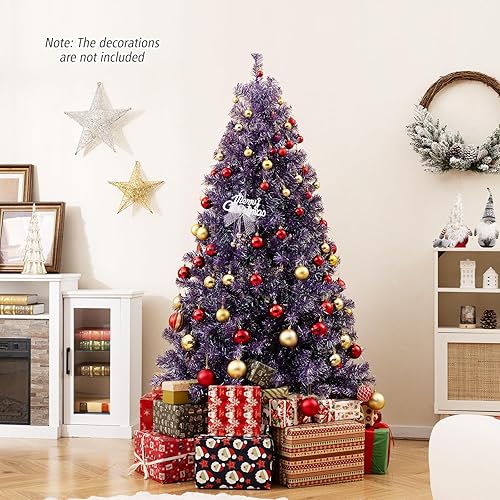 Miniatura 15 de Goplus - Árbol de Navidad artificial preiluminado de 9 pies, pino nevado articulado de PVC de alta calidad con base metálica y luces LED, decoración